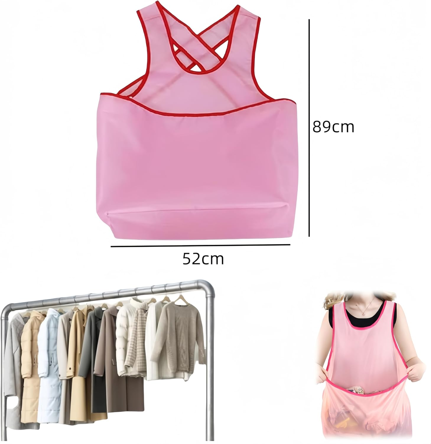 Ai-Oumleef Apron Portable, Waterproof, Large Pocket, Sleeveless, Clothes Drying, Pink, Unisex-Adults, Kitchen/Gardening/Home Utility