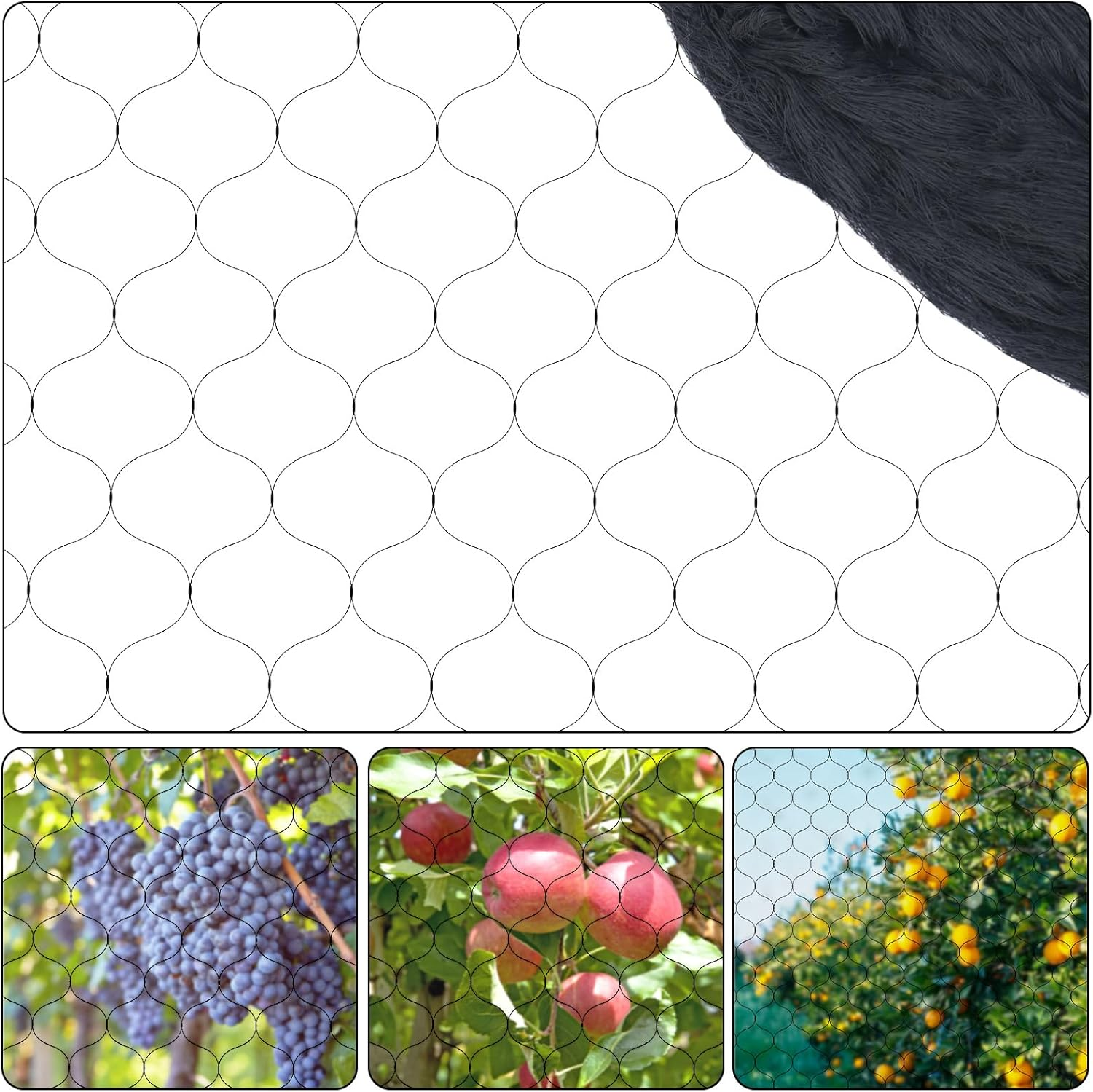 Bird Netting for Garden,Poultry Nylon Mesh Net Netting,Multi-Purpose Fruit Tree and Plant Protection Netting，15 * 7M Bird Netting (Black) image number 1