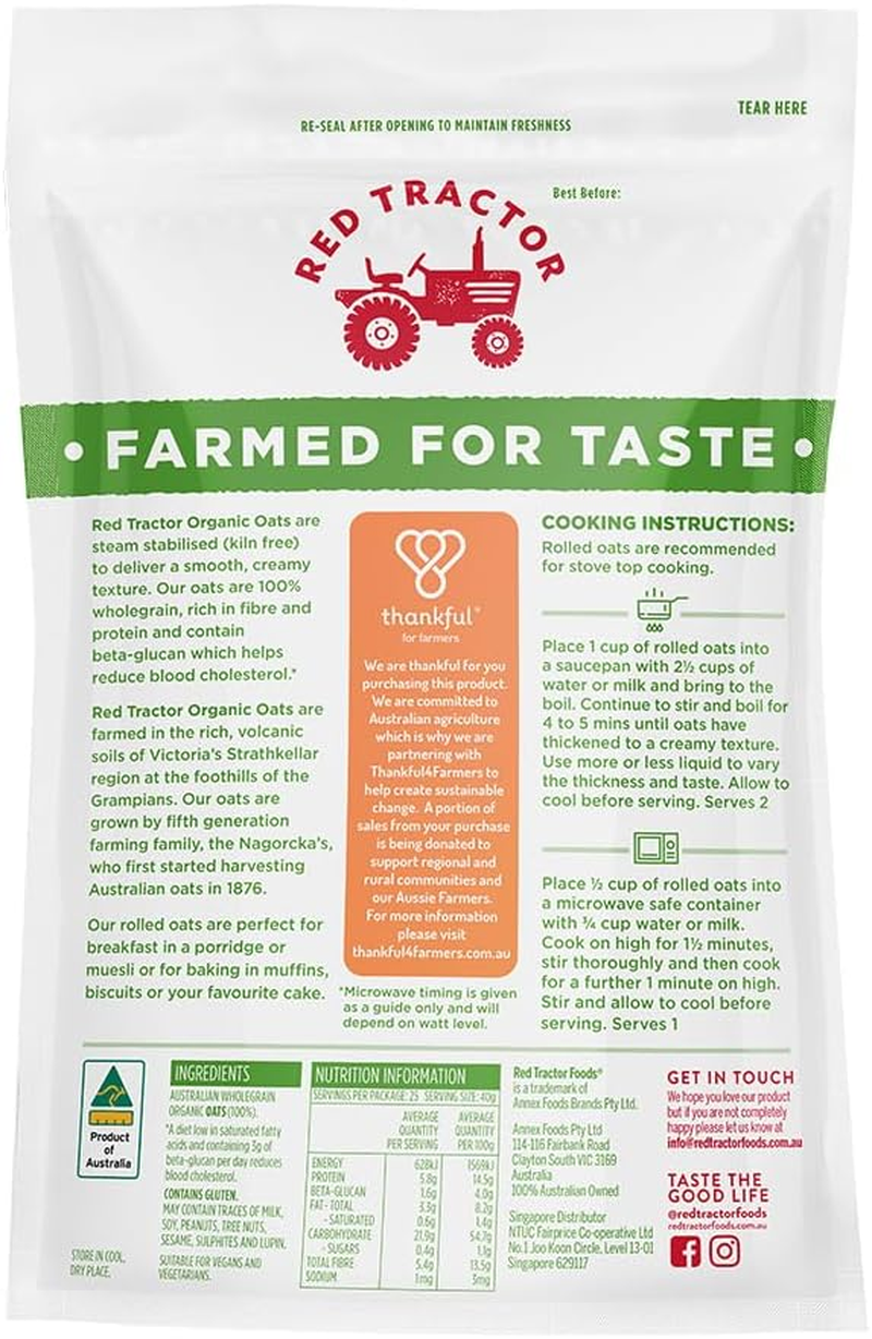 Red Tractor Foods Australian Organic Creamy Style Rolled Oats 1Kg