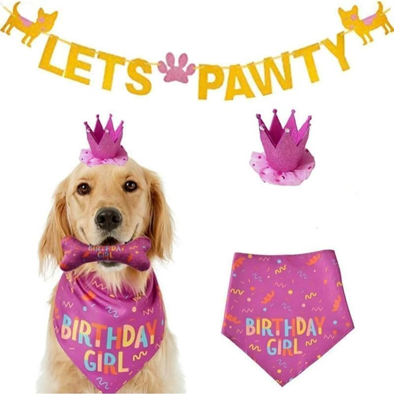 Dog Birthday Gir Bandana Large Dog Birthday Hat Happy Cute Dog Party Set Pet Happy Birthday Party Suppliers Accessories and Pet Decorations (Rose Red) image number 3