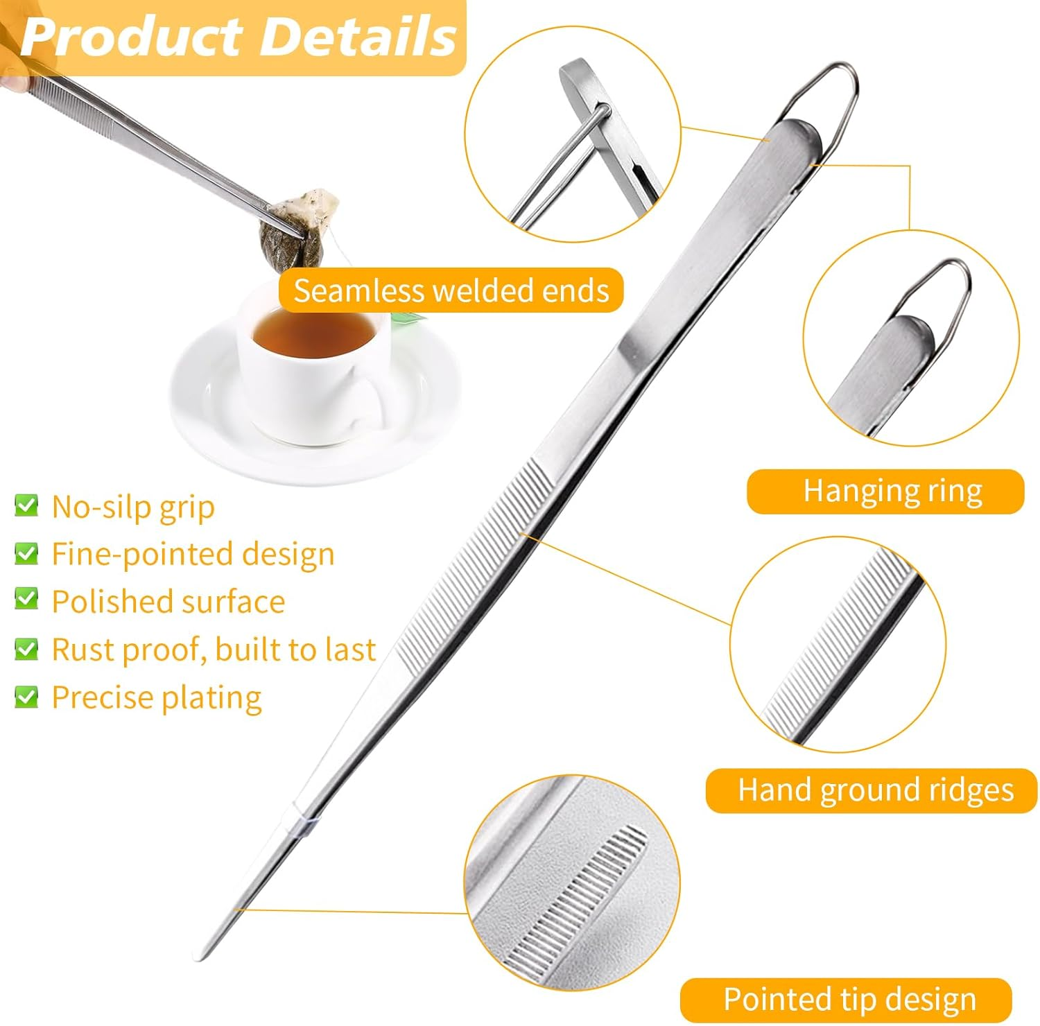 2PCS Professional Stainless Steel Cooking Tweezers Chef-Grade Food Utensil Tongs for Plating, BBQ, Frying Fish Heat-Resistant Kitchen Utensil with Ergonomic Handle Kitchen Tweezers Tongs (2) image number 1