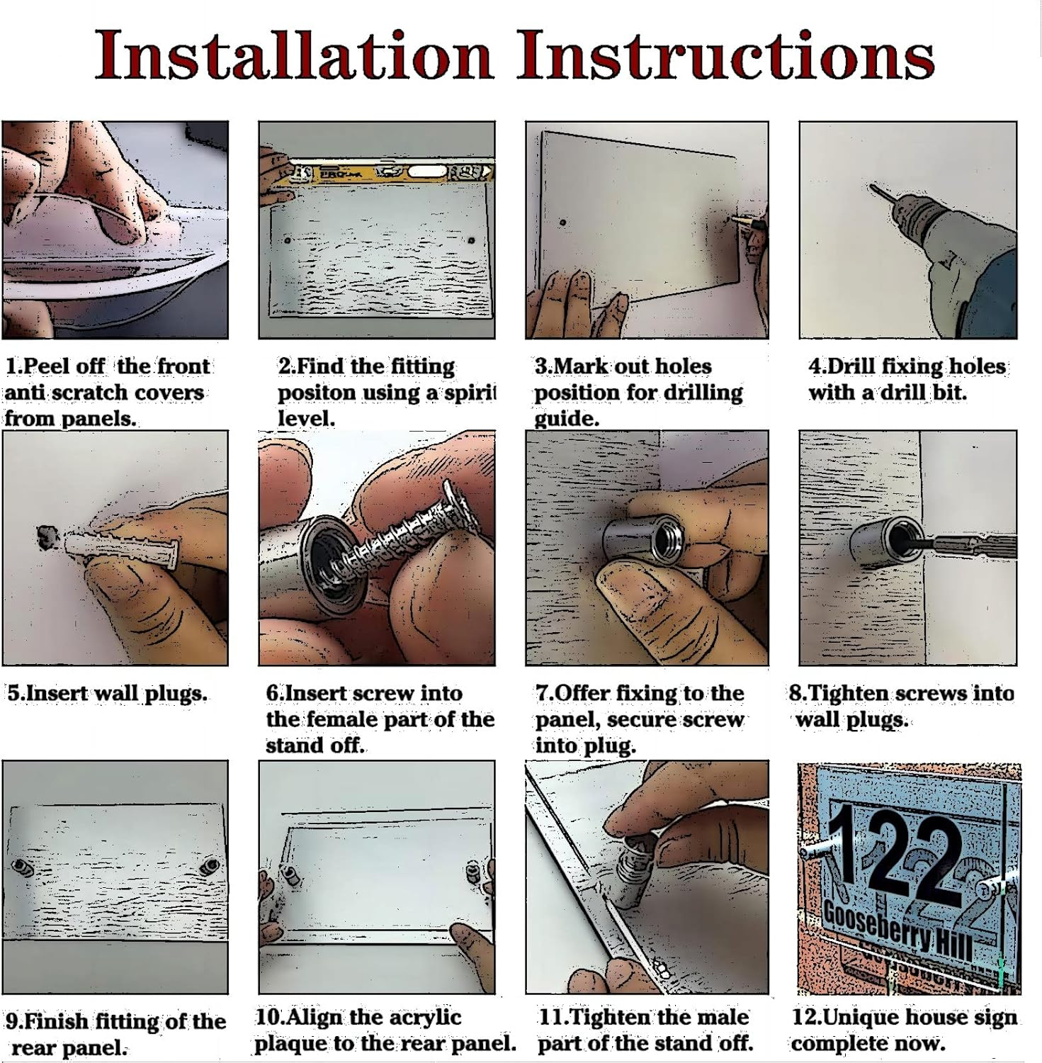 House Numbers for Outside, Personalized Classic House Sign Door Number Street Address Plaque Modern Glass Effect House Number (Color : Black, Size : 14Cm*30Cm) - Black image number 4