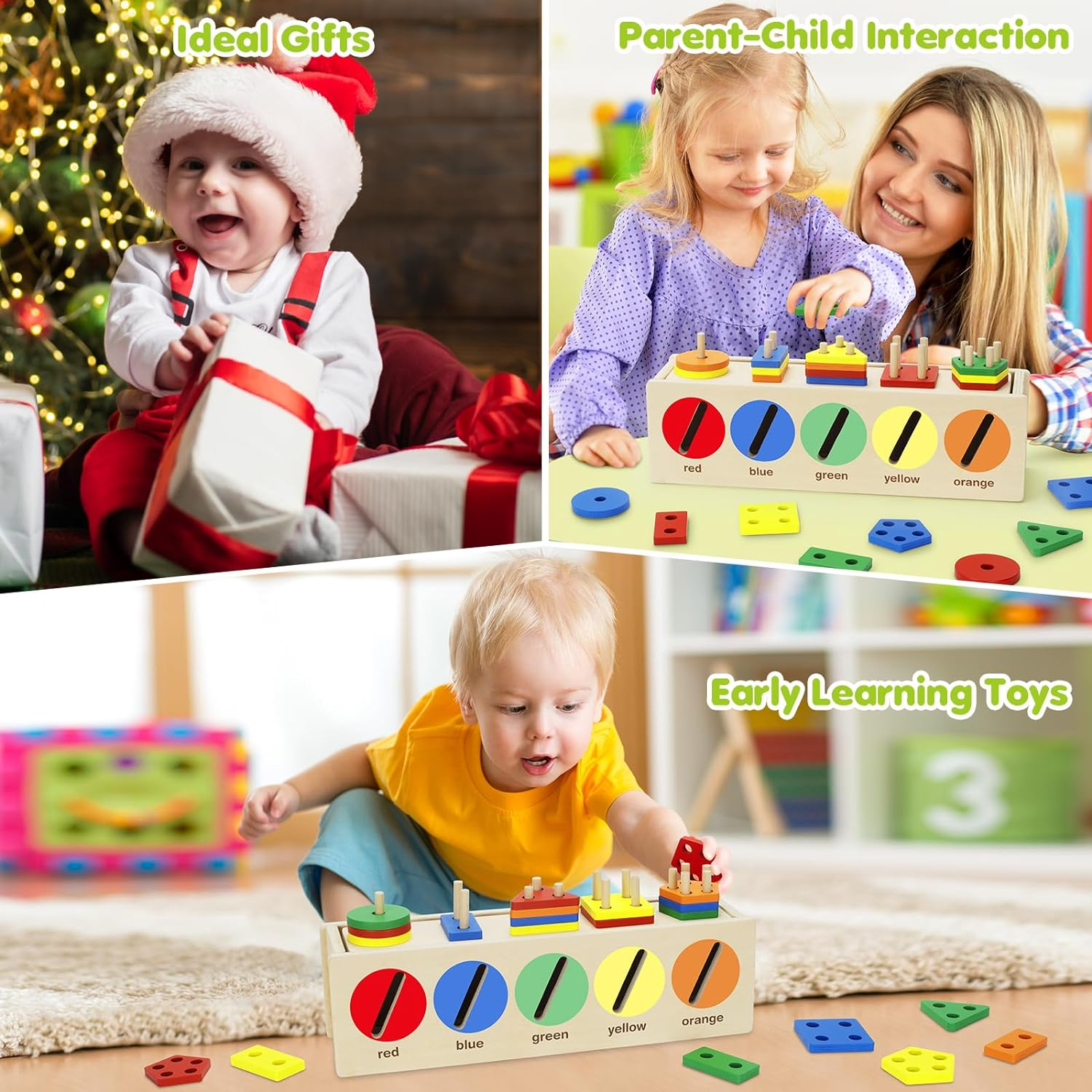 V-Opitos Montessori Toys for Toddler 1+ Year Old, Wooden Color & Shape Sorting Matching Box, Early Learning Toys for 12-18 Month, Age 1, 2, 3, Ideal Christmas, Birthday Gifts for Boy & Girl