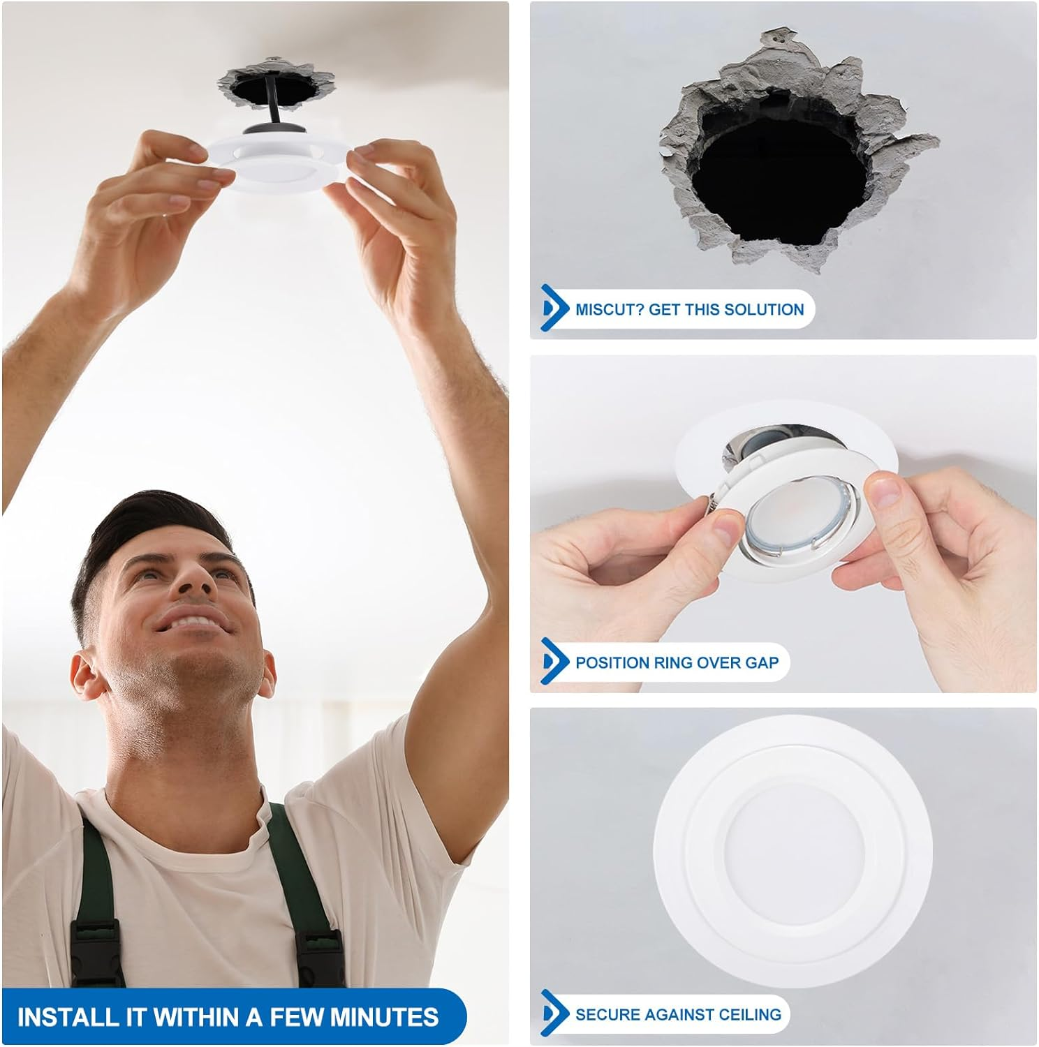 Uxcell Goof Rings Inner Diameter 3.39", Outer Diameter 4.72", 8 Pcs Metal Goof Rings Cover Recessed Light Trim for Ceiling Wall Fixtures Can Lighting down Light LED, Matte Finish White image number 3