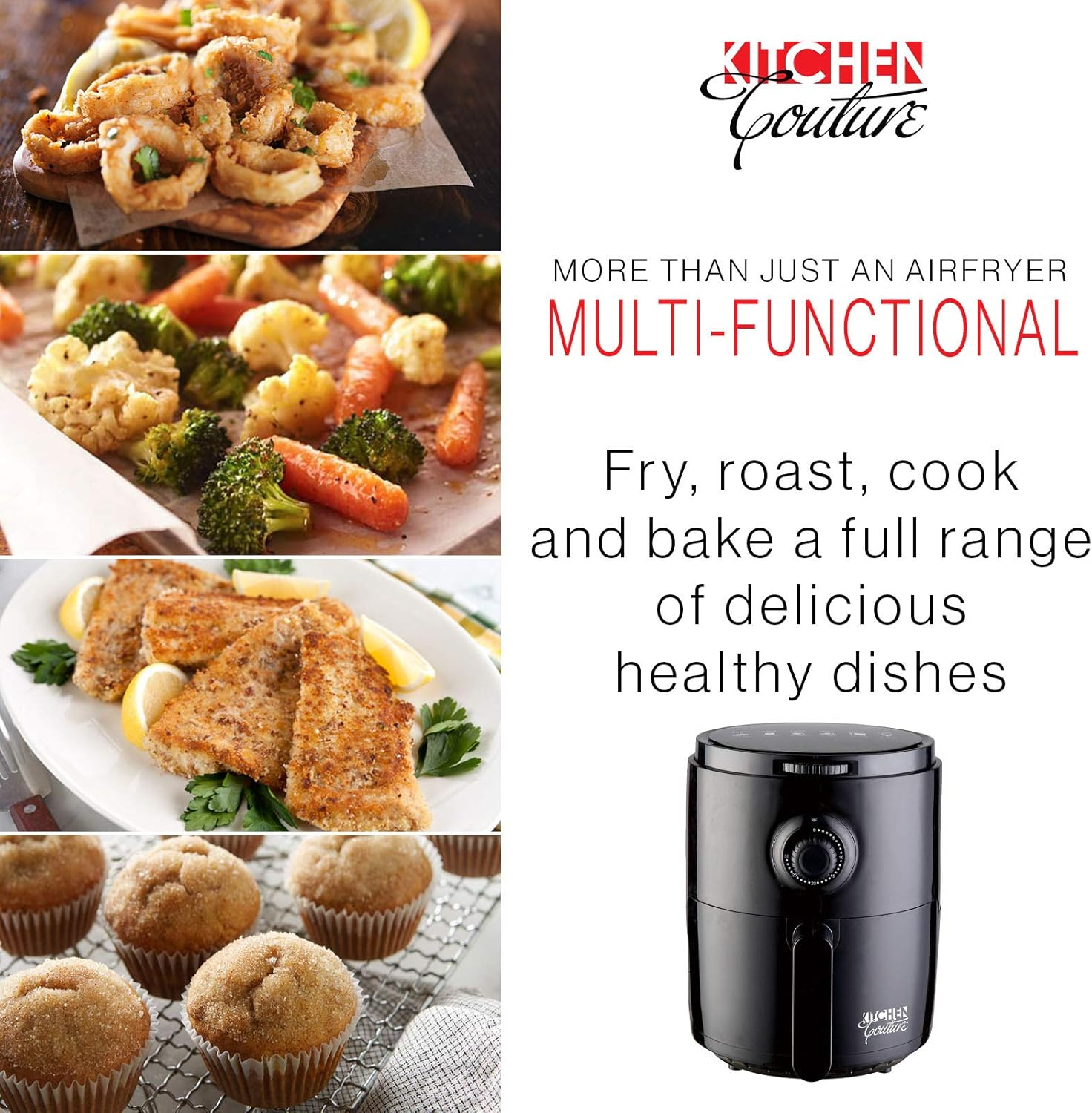 Kitchen Couture Air Fryer 3.4 Litre | 30 Minute Digital Timer | 1200W | Temperature Control up to 200 Degrees Celsius | Multi Purpose | Black image number 3