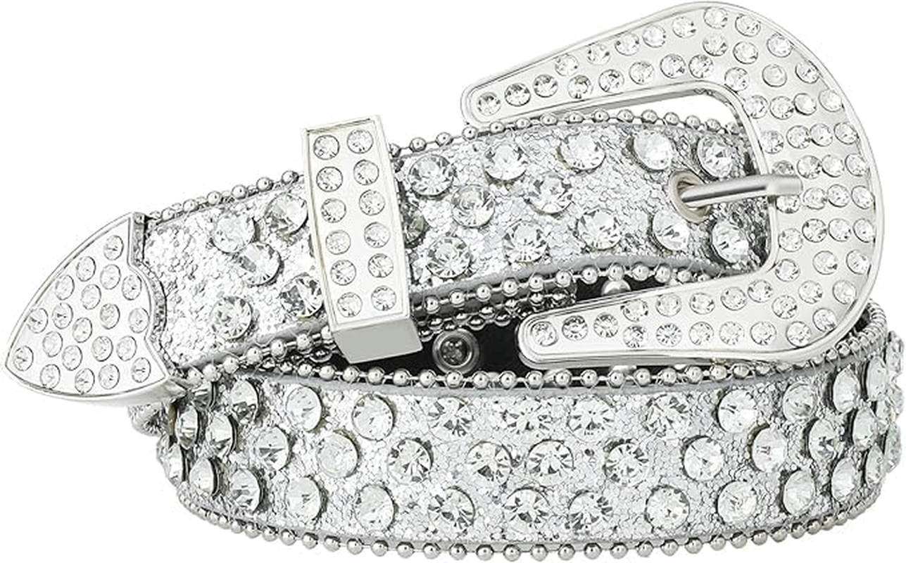Rhinestone Belt for Women Men - Western Cowgirl Sequin Diamond Bling Studded Belts for Jeans Pants image number 2