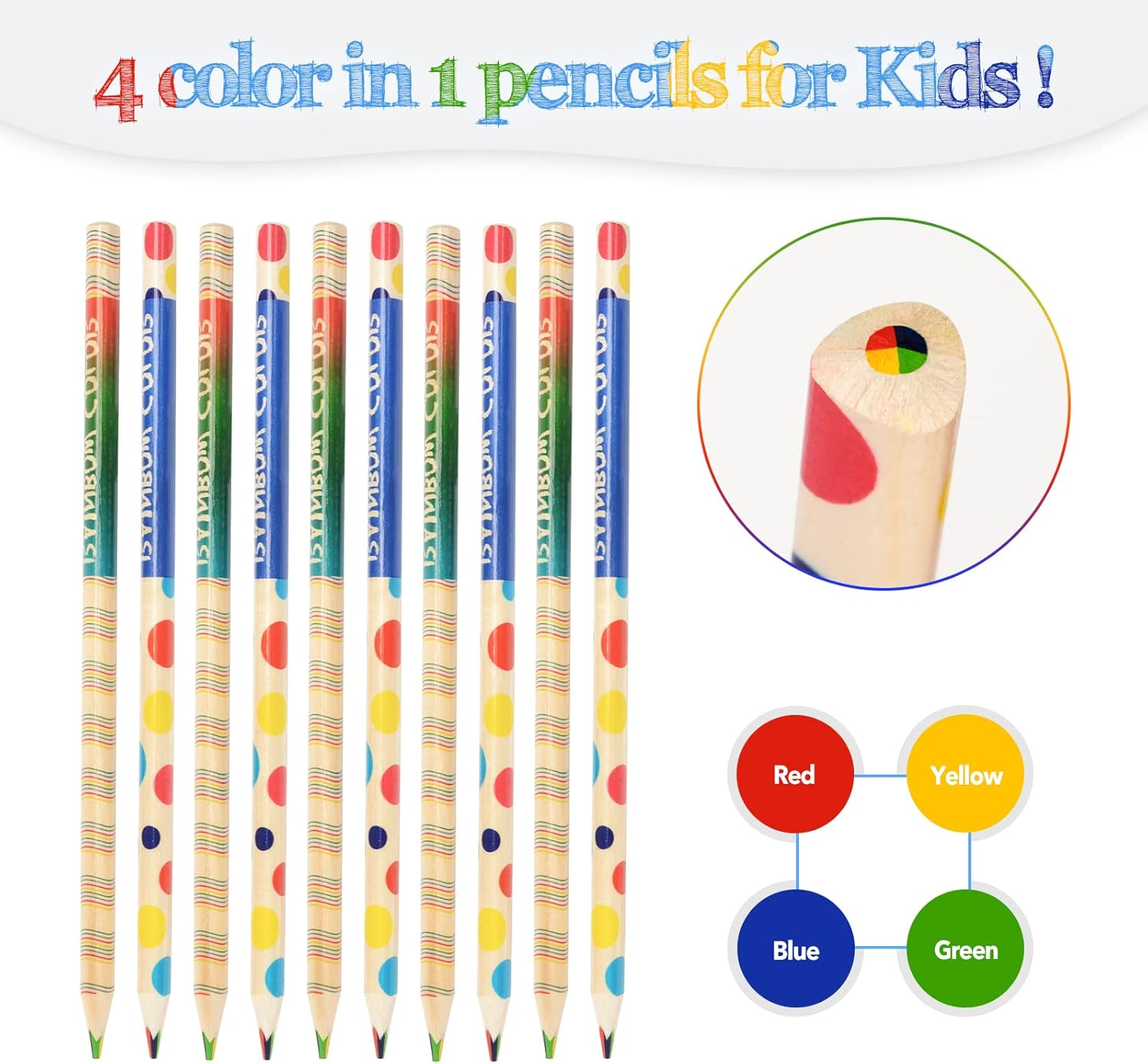 Nsxsu 30 Pieces Rainbow Colored Pencils for Kids, 4 in 1 Color Rainbow Pencils, Easter Basket Stuffers Gifts, Multi Colored Pencil, Fun Pencils, Pre-Sharpened (Style B) image number 3
