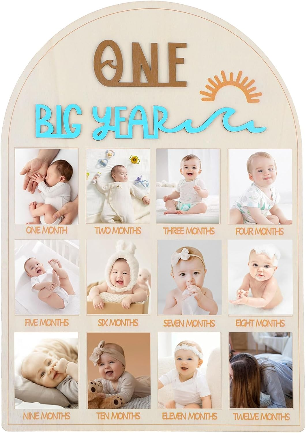 One Year Birthday Wooden Photo Board,My First Year Milestones Photo Board,12 Monthly Picture Frame Baby First Year Wood Acrylic Sign 1St Birthday Decorations Baby Keepsake Gifts(Syle)