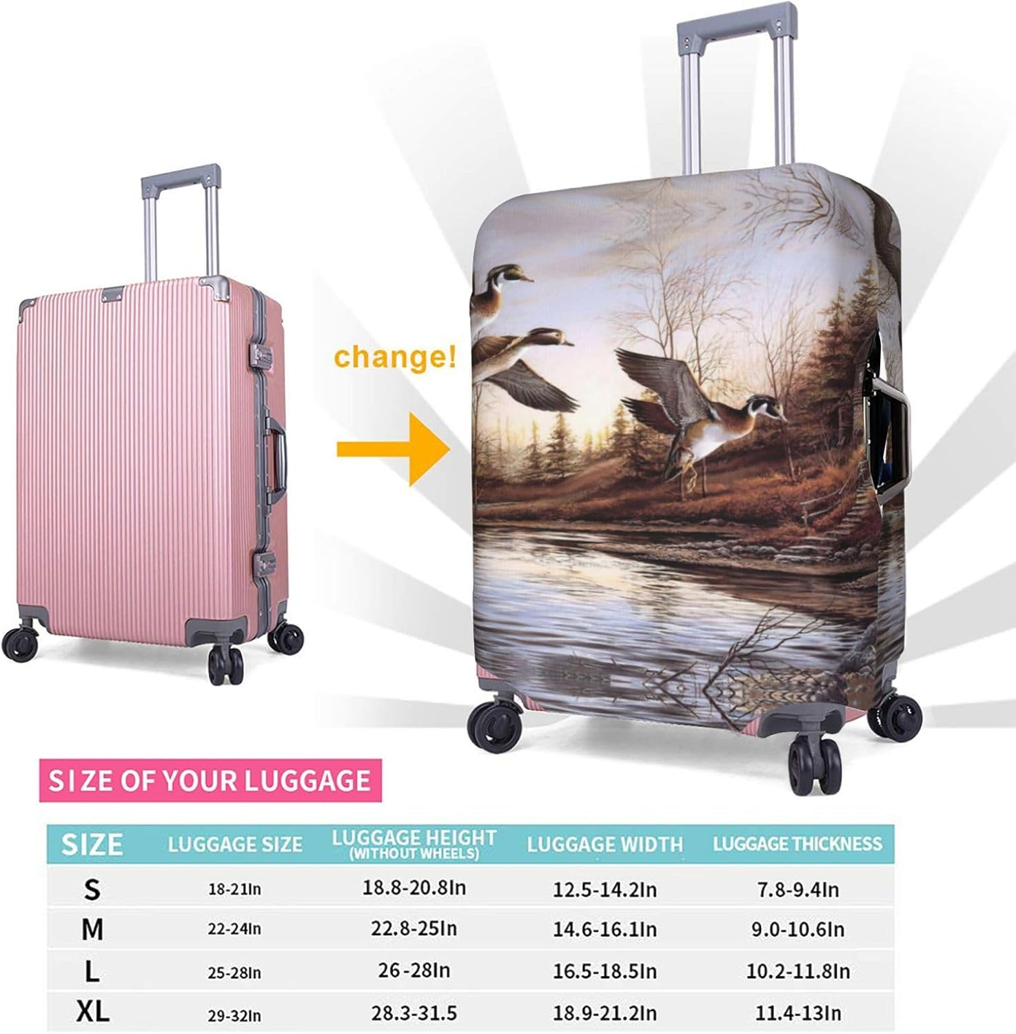 Odddot Mallard Ducks Print Travel Luggage Cover,Suitcase Protector Cover, Washable Baggage Covers,For 18-32 Inch Luggage, Mallard Ducks, Medium image number 2