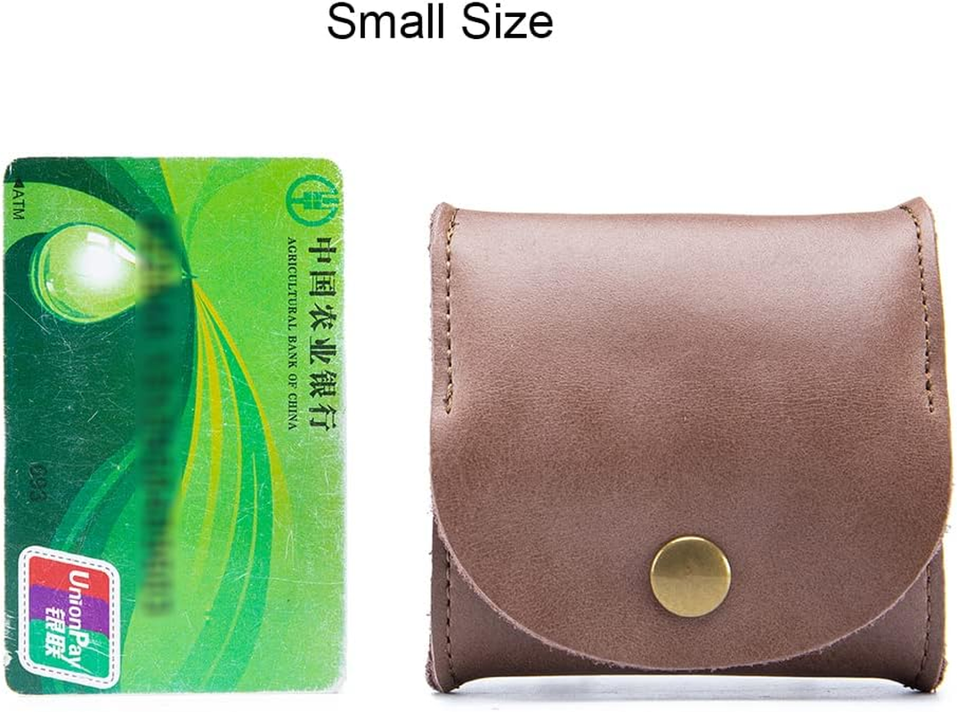 Leather Coin Purse Change Pouch Japanese Style Coin Wallet Key Bag for Women Men (Black), Black - Blue image number 3