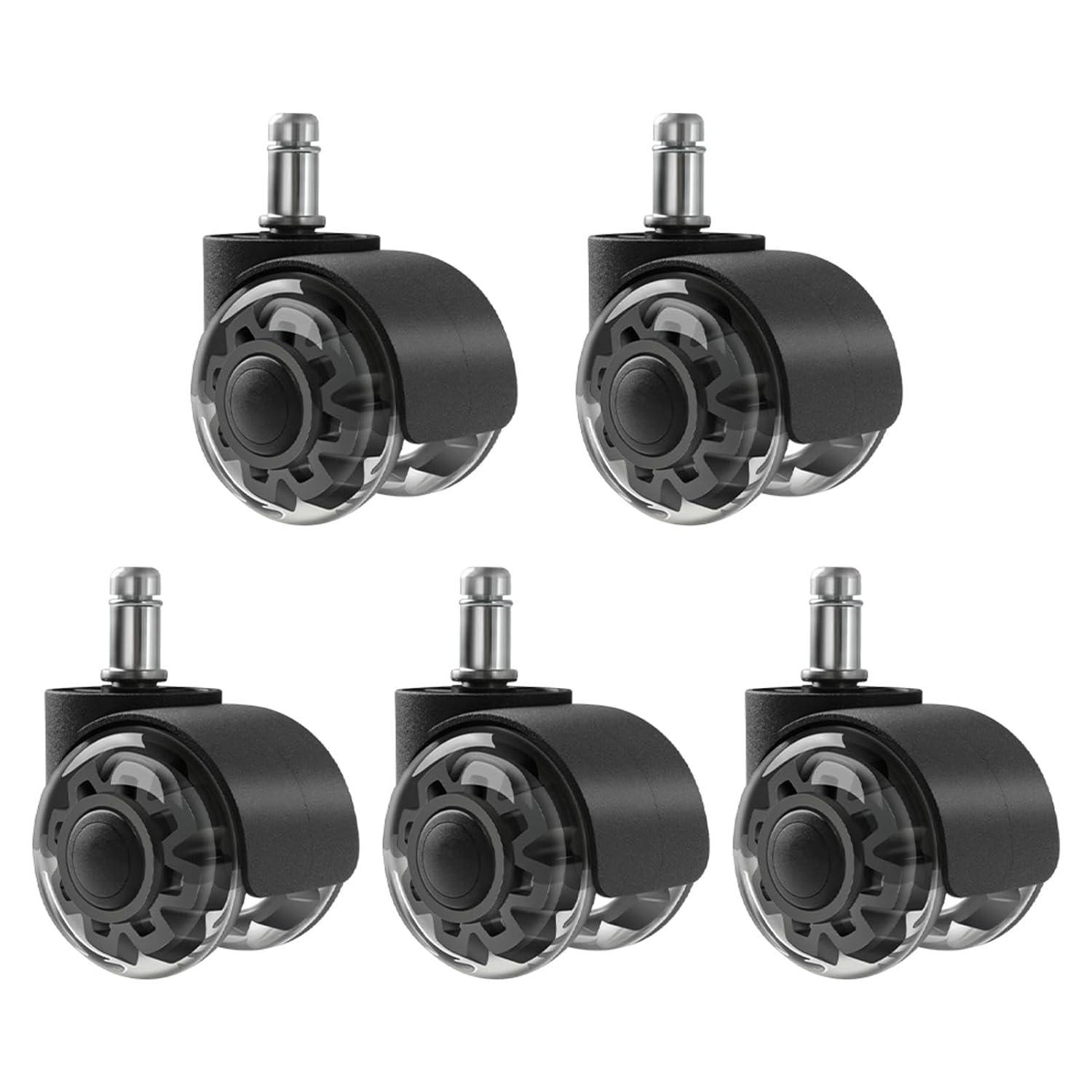 Office Chair Caster Wheels,Set of 5,2 Inch Twin Rollerblade Chair Wheels,Heavy Duty Rubber Caster Smooth Quiet Rolling Safe Protection for All Floors, Black image number 1