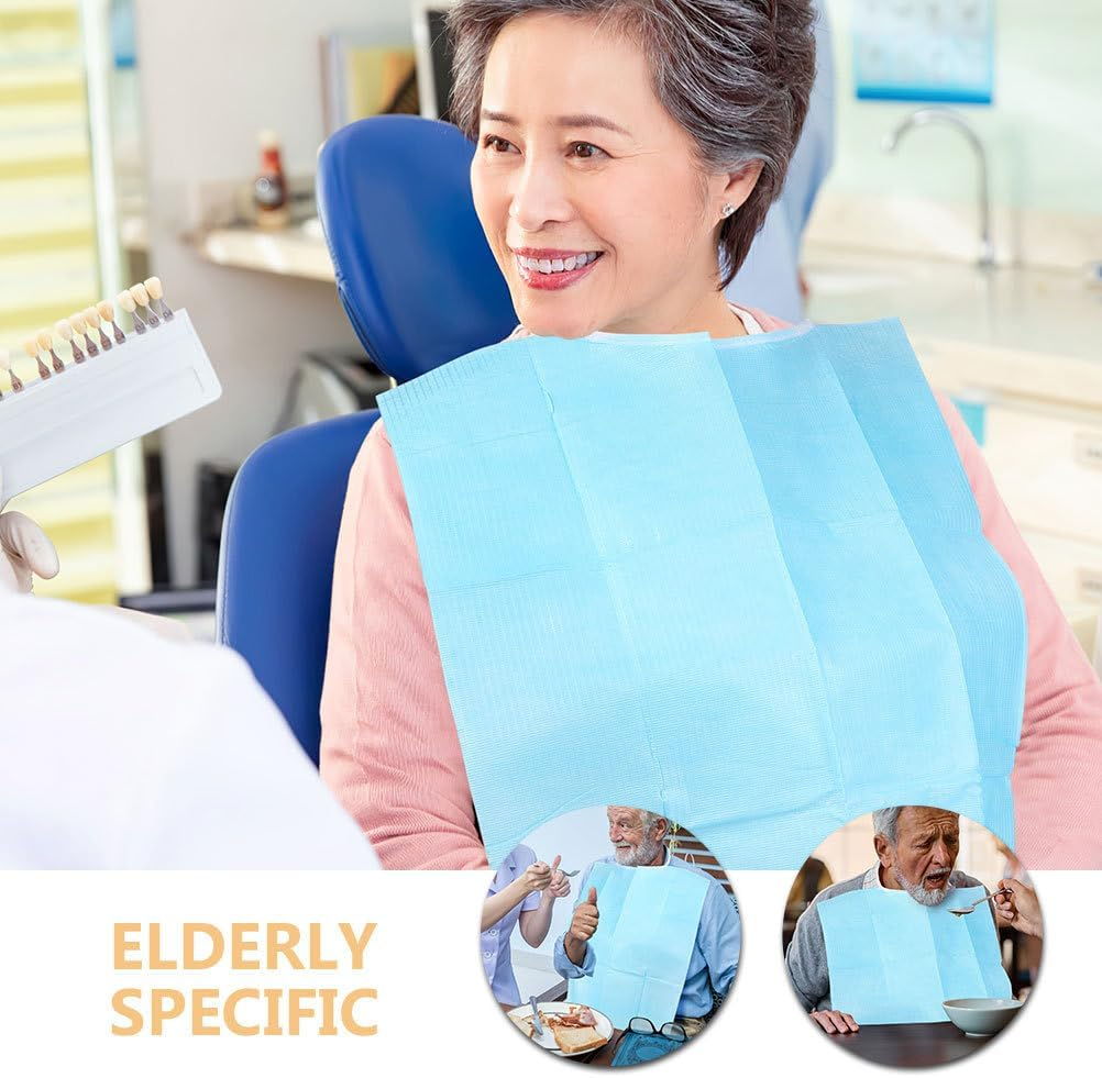 PACKOVE 60Pcs Bibs for Seniors, Disposable Bibs Adult Seniors Adult Paper Bib Feeding Bib Single Use Dining Clothing Protectors for Women Men image number 3