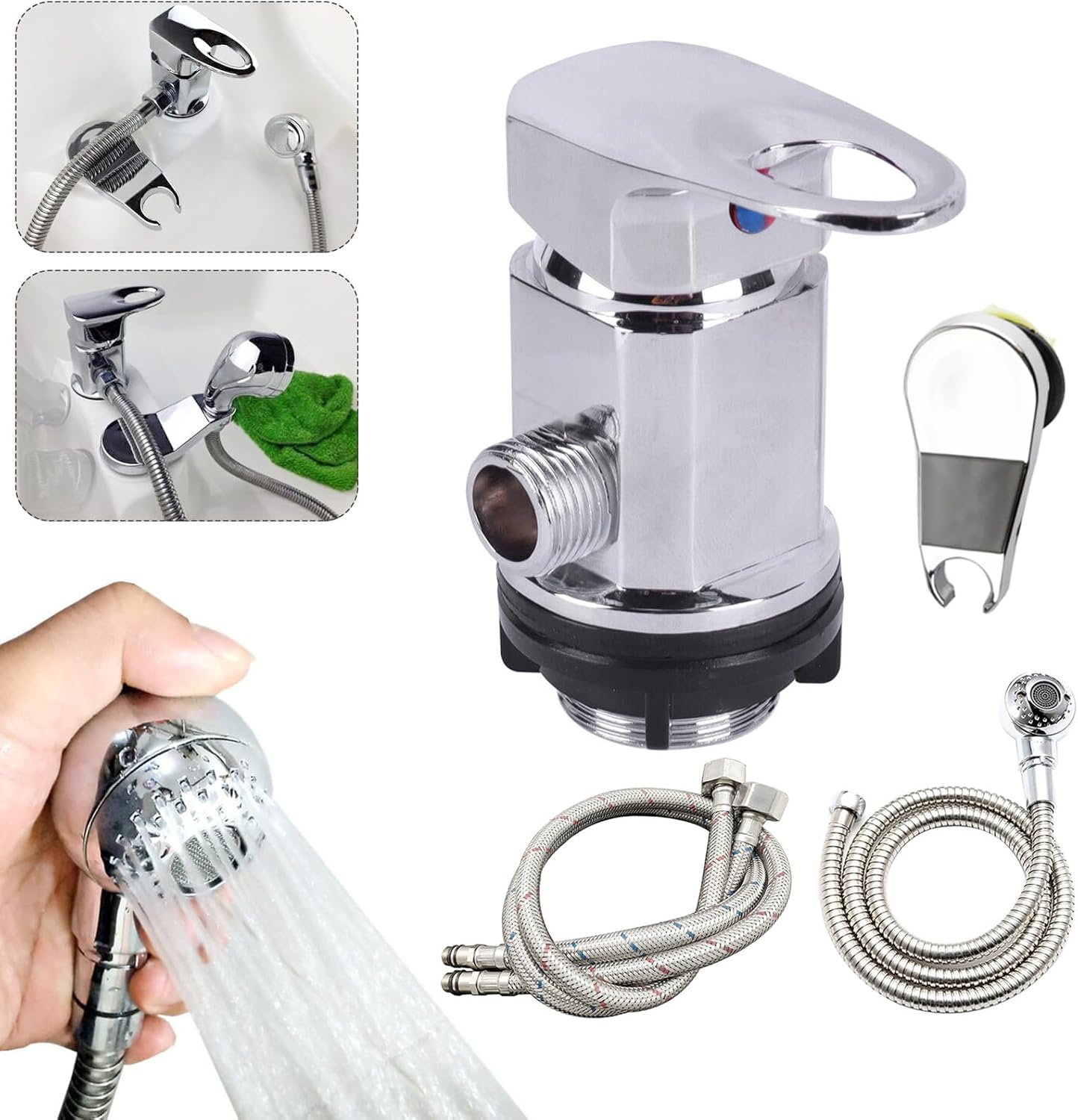 Shower Mixer Tap Outlet 1/2 Inch with 80 Cm Inlet Pipes and Outlet Pipes + Sprinkler Set for Motorhome Campervan image number 4
