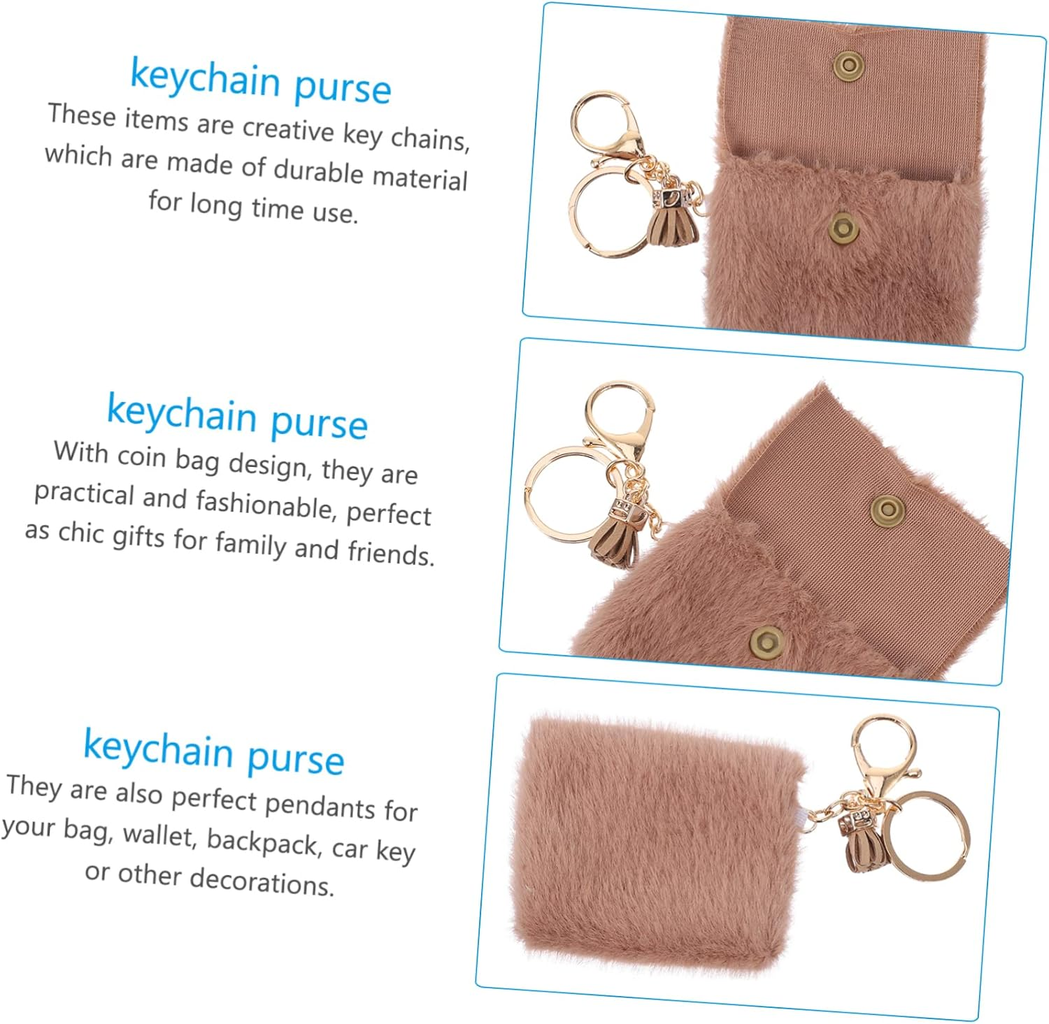 VALICLUD 2Pcs Mini Coin Purse Keychain Adorable Candy Bag Design Key Ring Money Pouch for Keys Handbag Accessories - Pink image number 6