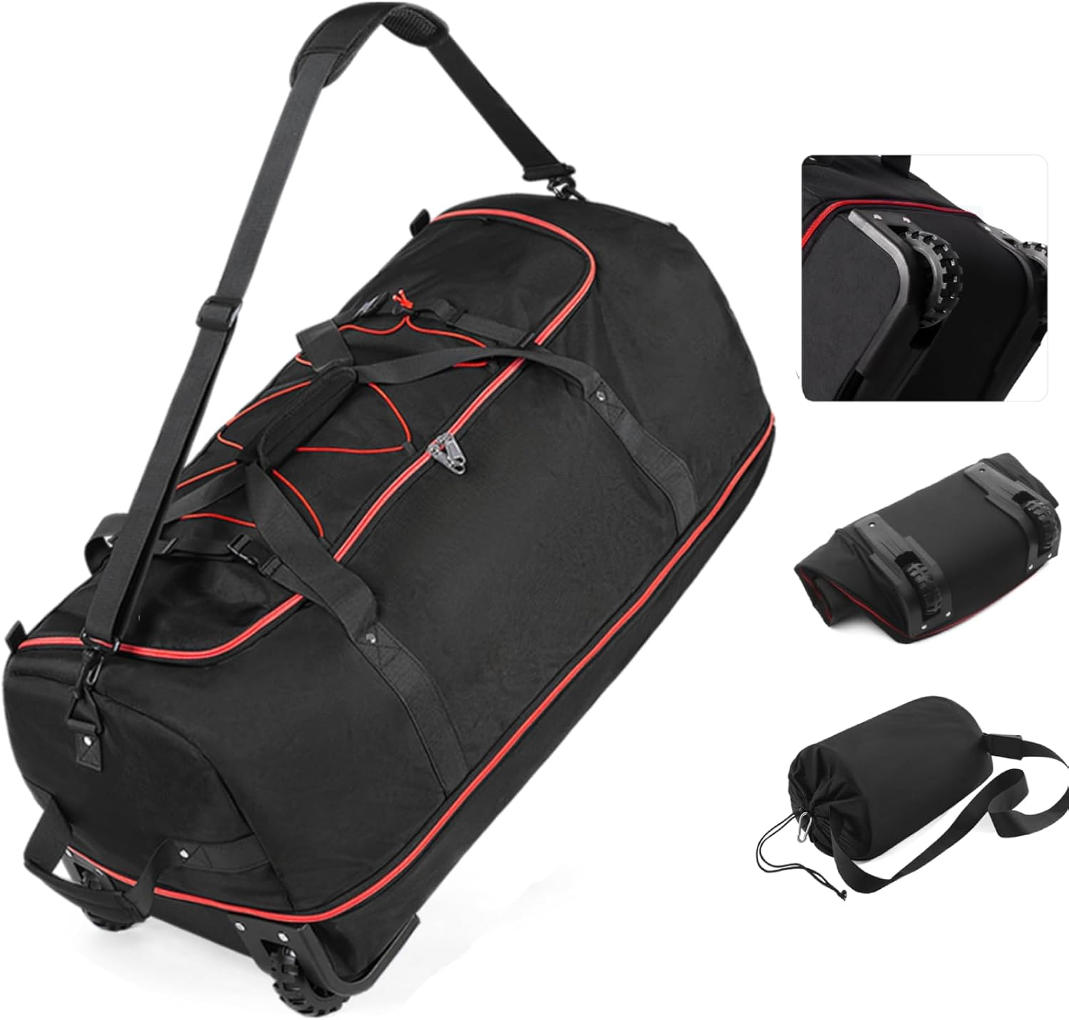 Vomgomfom 32" Soft-Sided Foldable Wheeled Travel Duffel Bag,Expandable 110L to 140L Rolling Cargo Bag with 2 Wheels and Multiple Pockets,Army Green