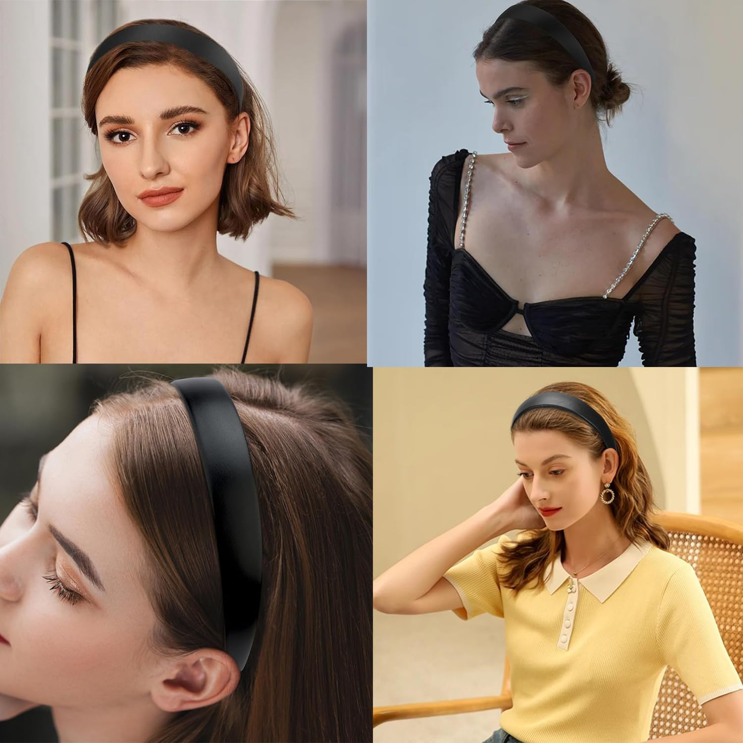 Stylish 1-Inch PU Leather Headband - Wide Padded Headband for Fashion & Comfort | Cute Holiday Hair Accessory | DIY Craft Idea | Elegant Black Design | Versatile Hairstyle Companion image number 5