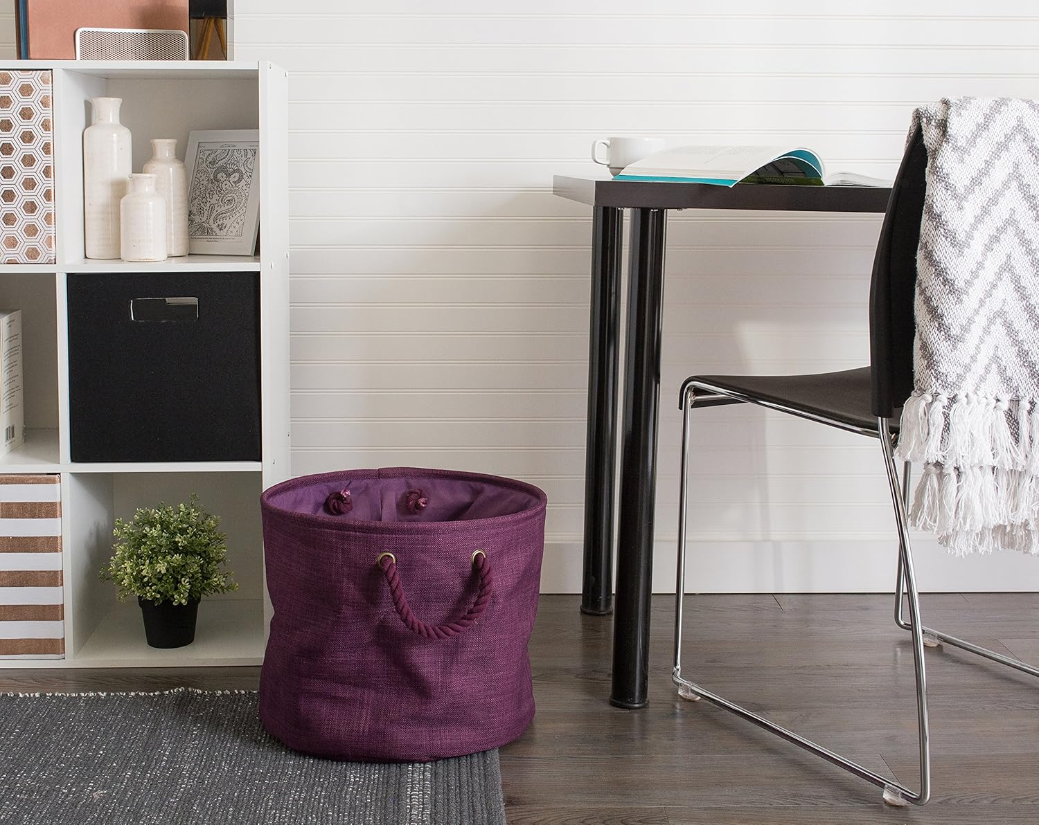DII Polyester Variegated Storage Bin, Collapsible & Convenient Storage Solution for Office, Bedroom, Closet, Toys, & Laundry - Medium round Eggplant image number 6