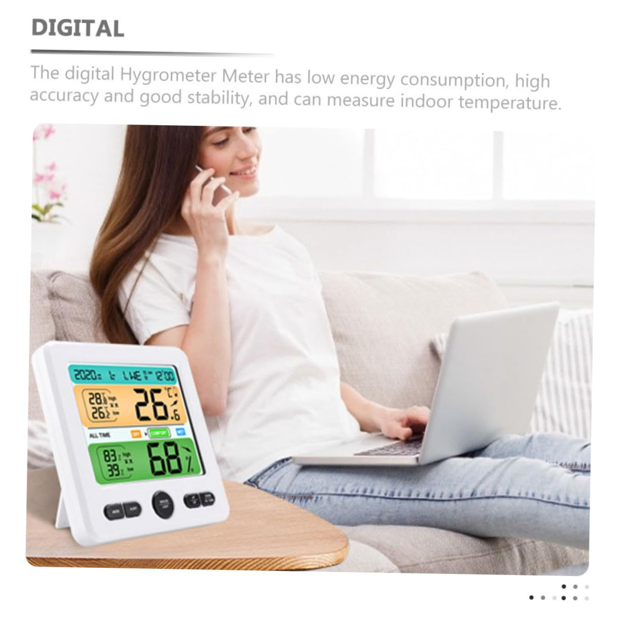 Kisangel Digital Indoor Hygrometer with Temperature Humidity Sensor Compact Household Temperature Monitor for Home Office Greenhouse Use Easy-Read Electronic Thermometer for Accurate