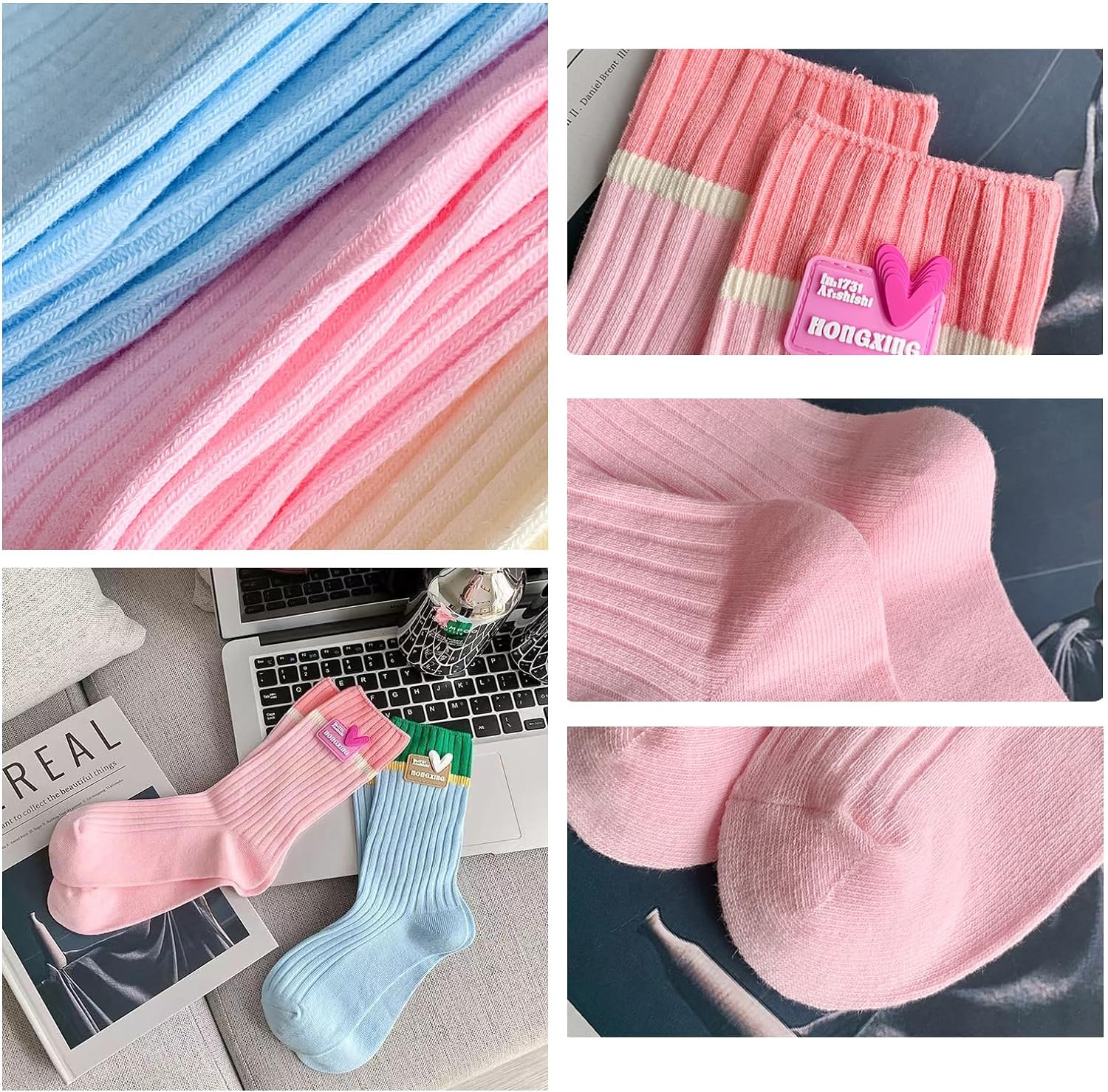 AWOCAN 4PCS Woman Socks Comfortable Casual Cotton Color Lightweight Breathable Crew Socks for Valentine'S Day/Party image number 6