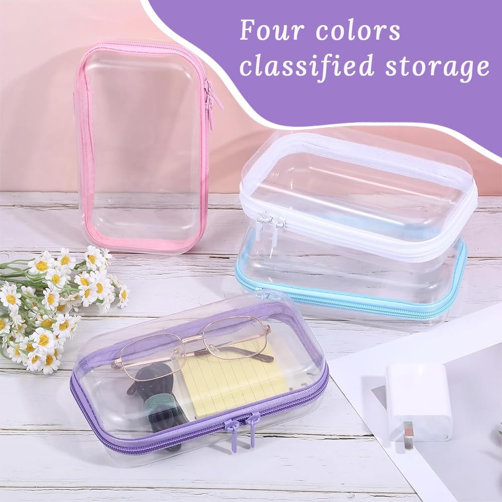 GUDAJIN 4-Piece Transparent Hard Shell Zippered Storage Box, Portable Travel Makeup Bag, Can Store Pencils, Makeup, Building Blocks and Jigsaw Puzzles, Suitable for Home, Travel and Outdoor Use image number 5