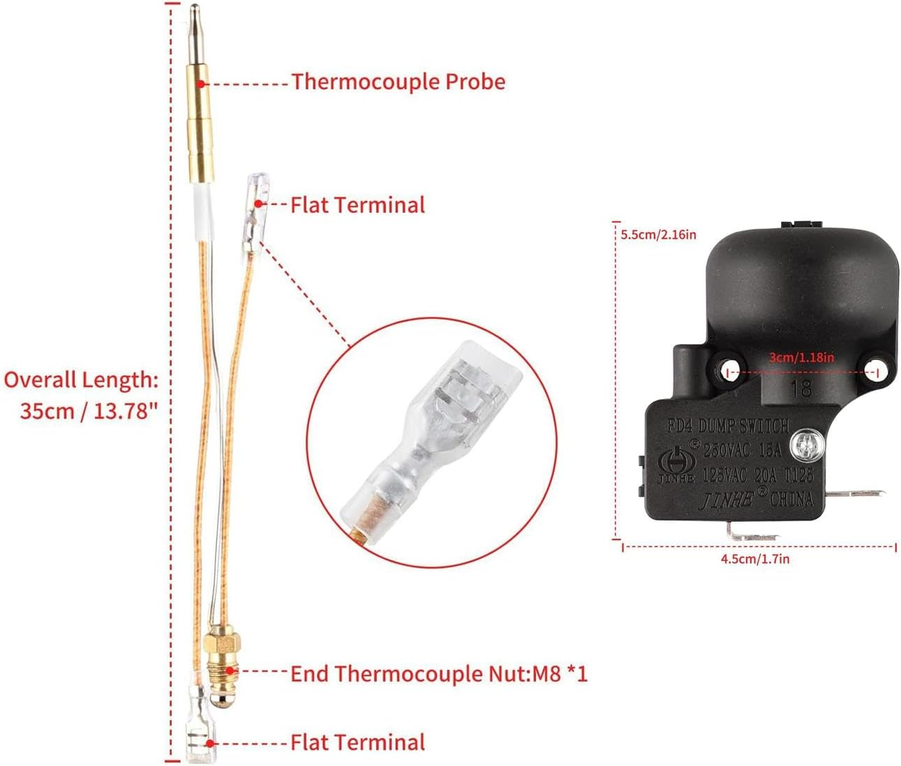 Thermocouple Tilt Switch with M8 End Connection Nut Gas Patio Heater Parts For