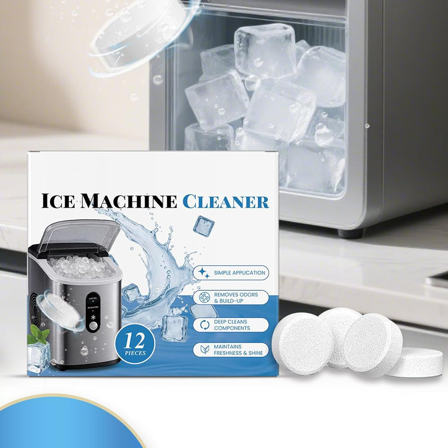 Ice Maker Cleaner - 12 Piece Ice Maker Cleaner Scale Remover,Descaling Tablets for Washing Remove Odor Elimination Icemaker Cooler Coffee Appliance Cleaning Supplies image number 6