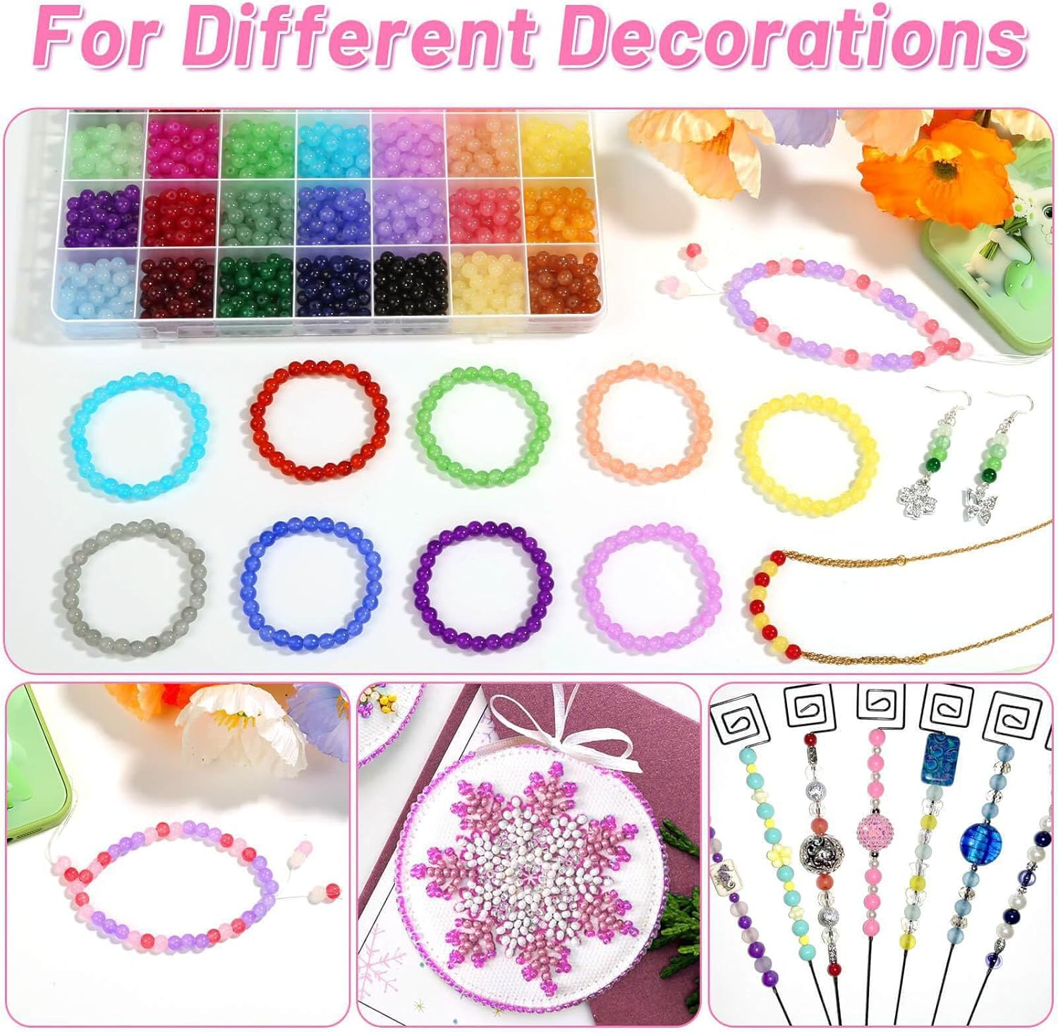1600Pcs 6Mm Glass Beads Kit with 28 Colors Candy Style for Jewelry Making Bracelet - Perfect Beading Supplies for DIY Jewelry