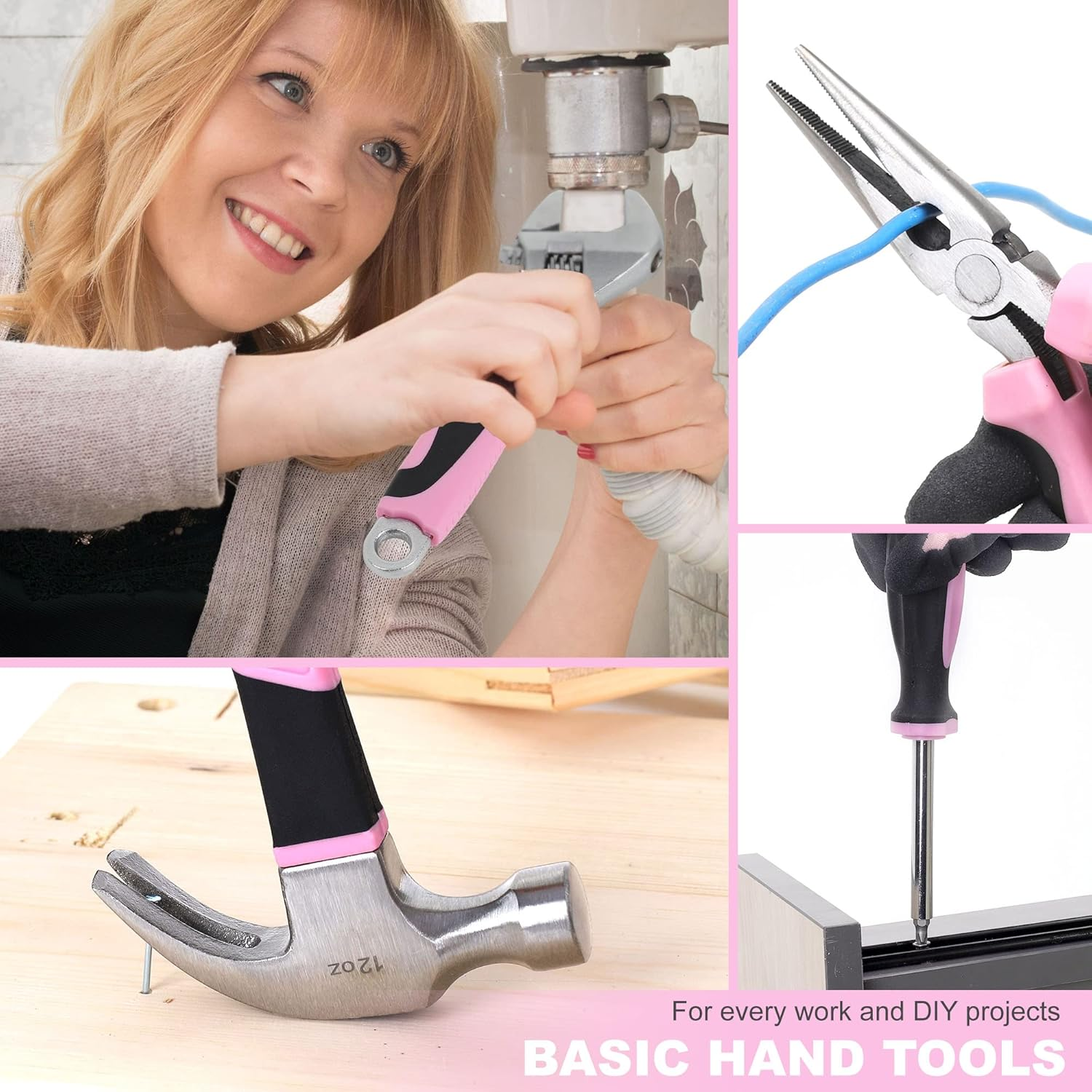 FASTPRO Pink Tool Set, 220-Piece Lady'S Home Repairing Tool Kit with 12-Inch Wide Mouth Open Storage Tool Bag image number 1