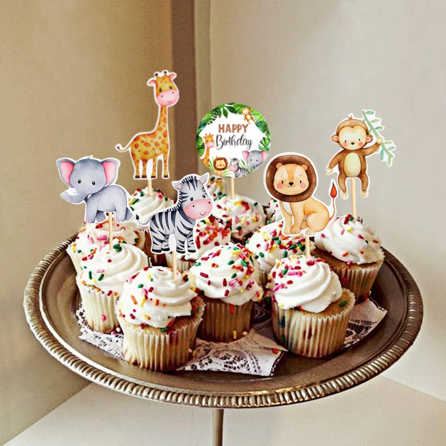 24Pcs Jungle Safari Animal Theme Cupcake Toppers Dessert Muffin Cake Picks Cake Decoration for Jungle Safari Themed Party Baby Shower or Birthday Party Decoration image number 5