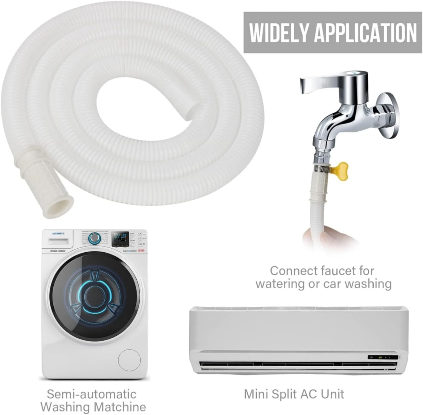 MILIOG Universal Air Conditioner Drain Hose Kit, 2M Flexible Plastic Tubing with Adjustable Adapters for Mini Split/Portable Ac/Dehumidifier/Washer - Leak-Proof Durable Drainage Pipe Accessories image number 2