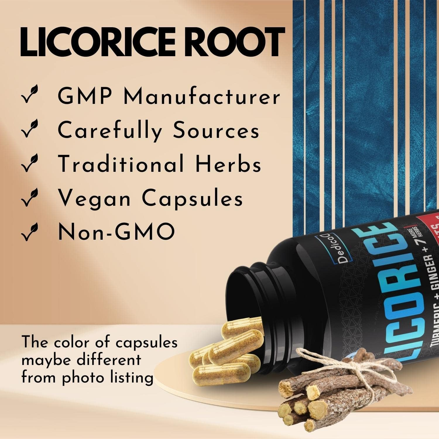Licorice Extract Capsules - Equivalent to 6800 Mg of 10 Herbs with Turmeric, Ginger, Peppermint Leaf & Others - Support Digestion, Immune & Body Health - 4 Months Supply - Non-Gmo, Gluten Free image number 3