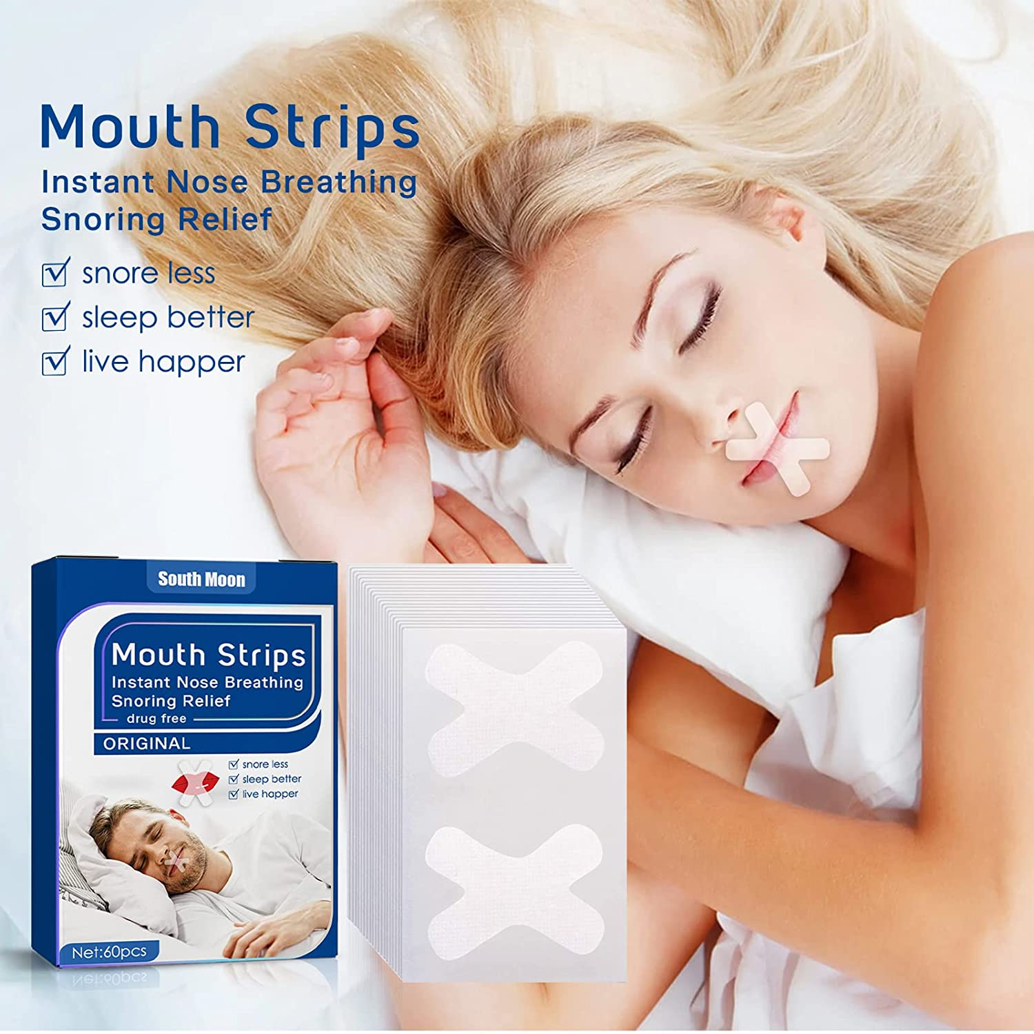 60 Pcs Sleep Strips,Anti Snoring Devices Advanced Gentle Mouth Tape for Sleeping Stop Snoring Mouth Tape for Better Nose Breathing Sleep Aids Mouth Sleep Strips for Snoring Reduction image number 4