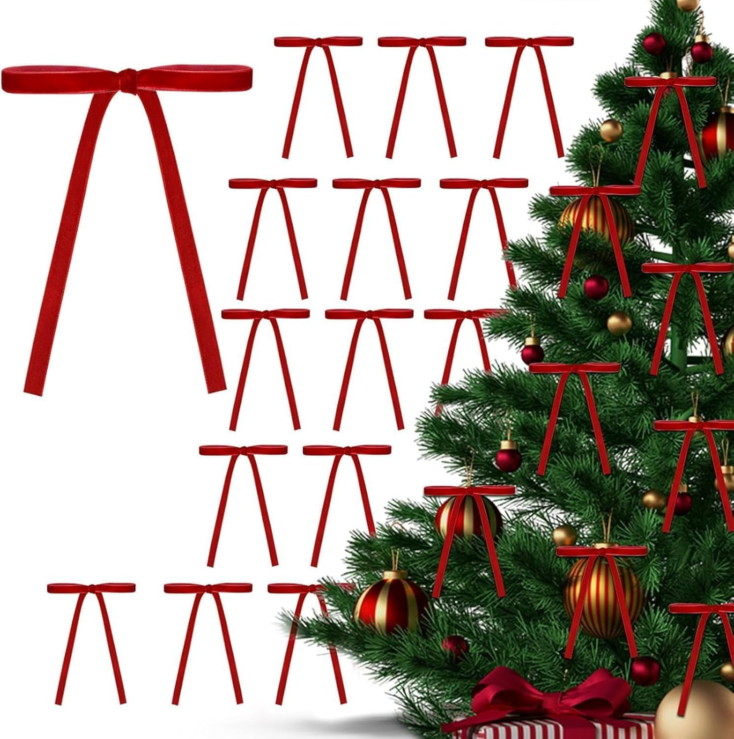 30 Pcs Velvet Christmas Tree Bows Door Garland Decor Vintage Wreath Bow for Wreaths, Gifts and Christmas Home Decor, DIY Craft Wreaths Indoor Outdoor Home Decorations (Red) image number 5