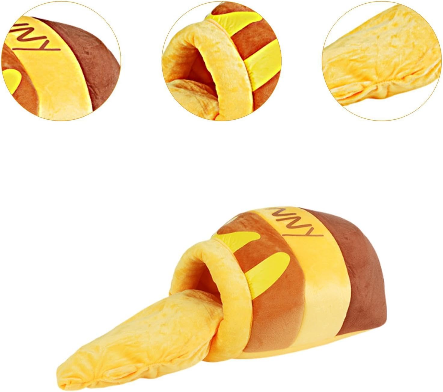 Yuksok Hoeny Pot Cat Bed Cave Soft Semi Enclosed Cartoon Nonslip Bottom Hideout Winter Warm Pet House Pet Bed for Cat Dog Puupy, Yellow image number 6