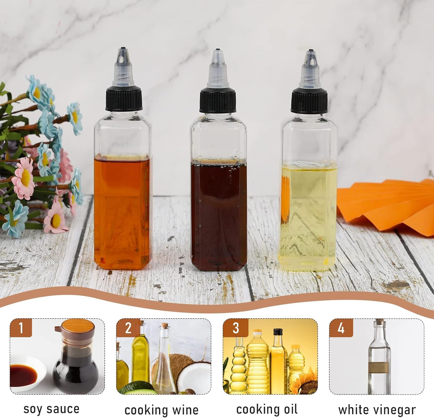 8 Pcs Oil Squeeze Bottles 3.4 OZ Empty Bottles with Twist Top Cap Plastic Liquid Condiment Container Leak-Proof Dispensing Bottles for Oil Soy Sauce Vinegar Syrup Ketchup image number 4