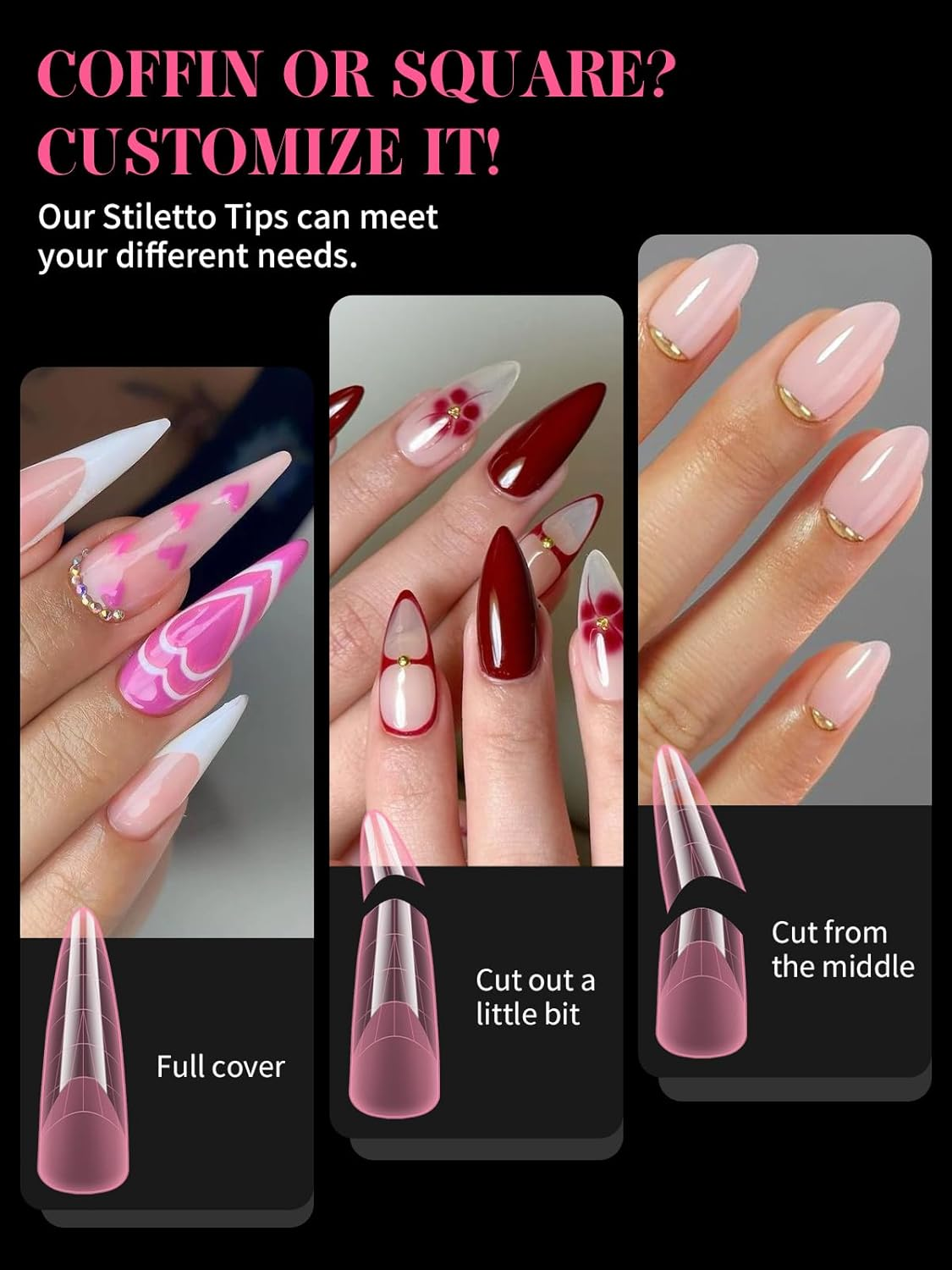 EBANKU Pink Dual Nail Forms Full Cover Nail Mold Tips Acrylic Nail Extension Tools Scale for Poly Gel Nail Art Salon Nails Design - Pink-Mixed Shapes image number 5