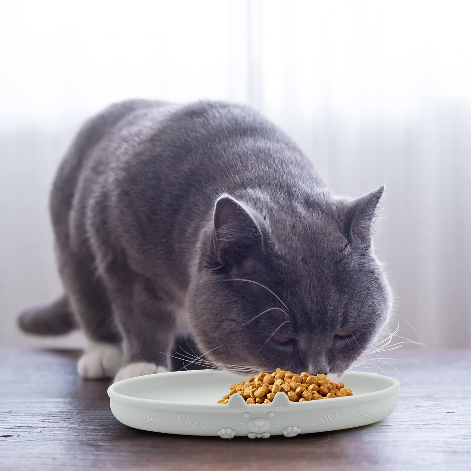 Feeding Bowls for Cats, Silicone Bowl, Wide Cat Food, Water Bowl, Feeding Bowl, Flat Cat Bowl, Milk Bowl for Kittens, Kitty Dogs, Pets for Dry Food and Wet Food (Grey) image number 2