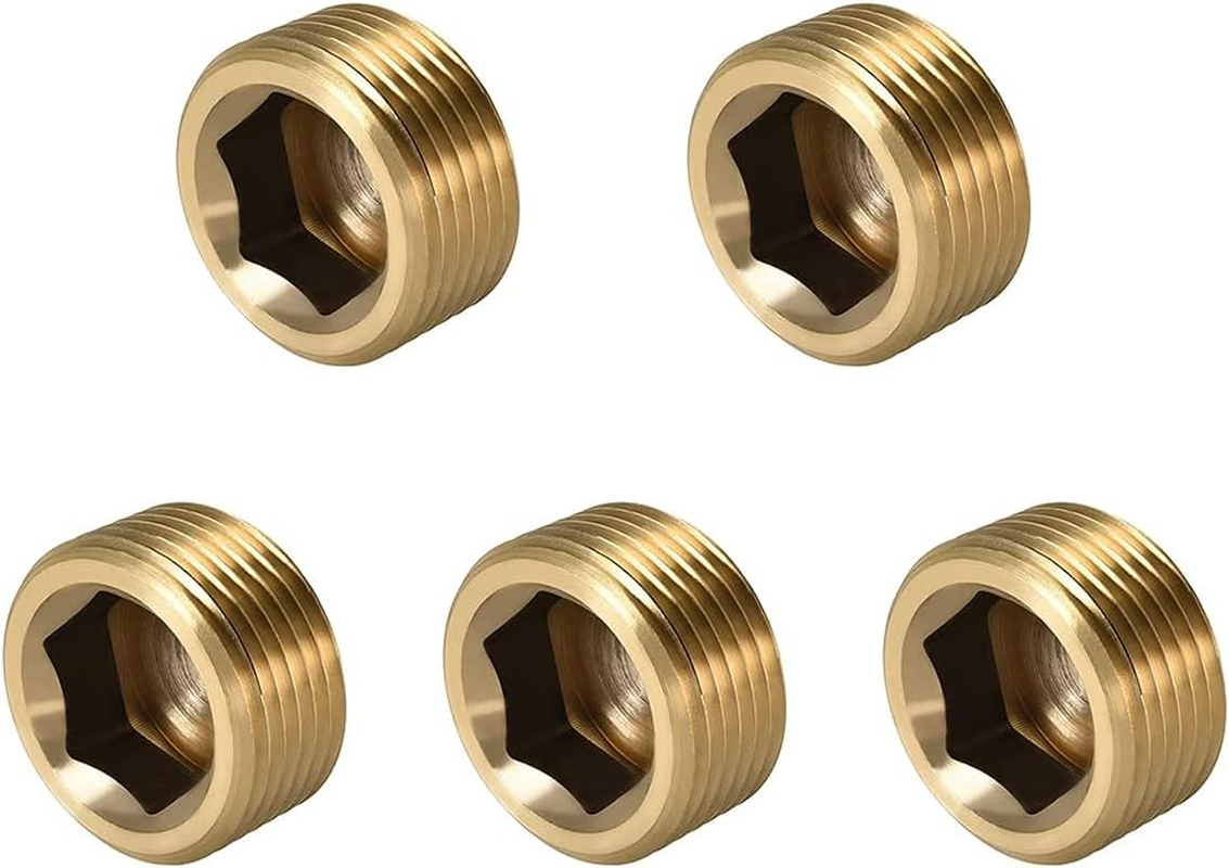 1/2" NPT Plug Brass Pipe Fitting, Counter Sunk Thread Internal Hex Head Style Male Pipe (Pack of 3) image number 2