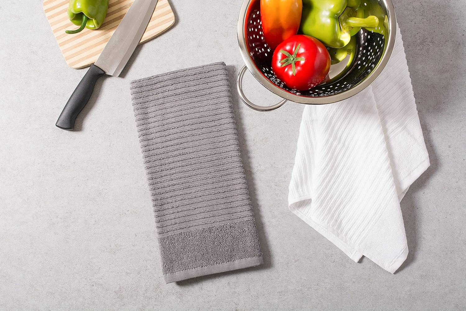 J&M Home Fashions, Cotton Ribbed Terry Dish Towels, Ultra Absorbent, Set of 4. 16X26, Gray/White image number 5