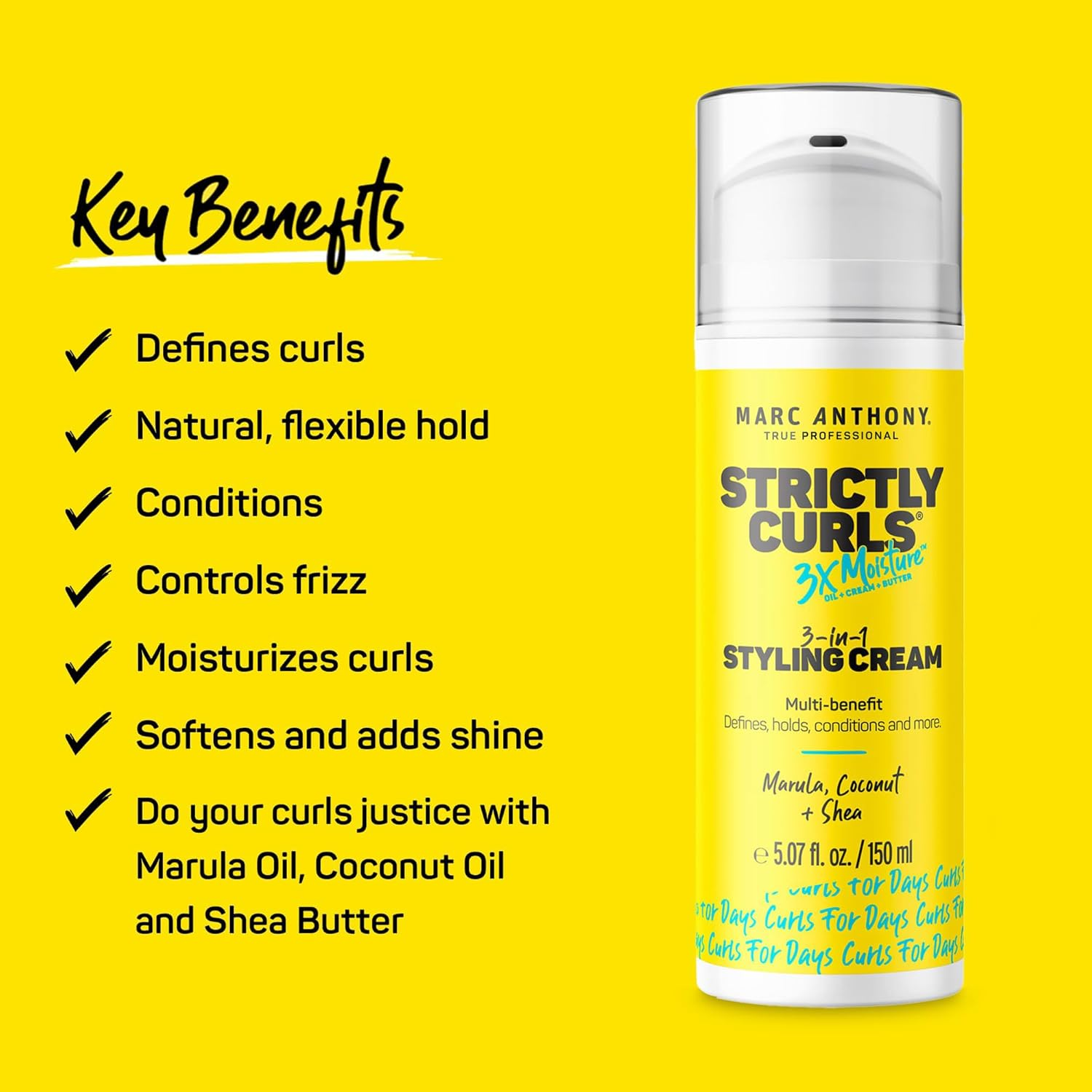 Marc Anthony Strictly Curls 3X Moisture 3-In-1 Styling Cream 150 Ml, 5.1 Ounce, 150 Ml