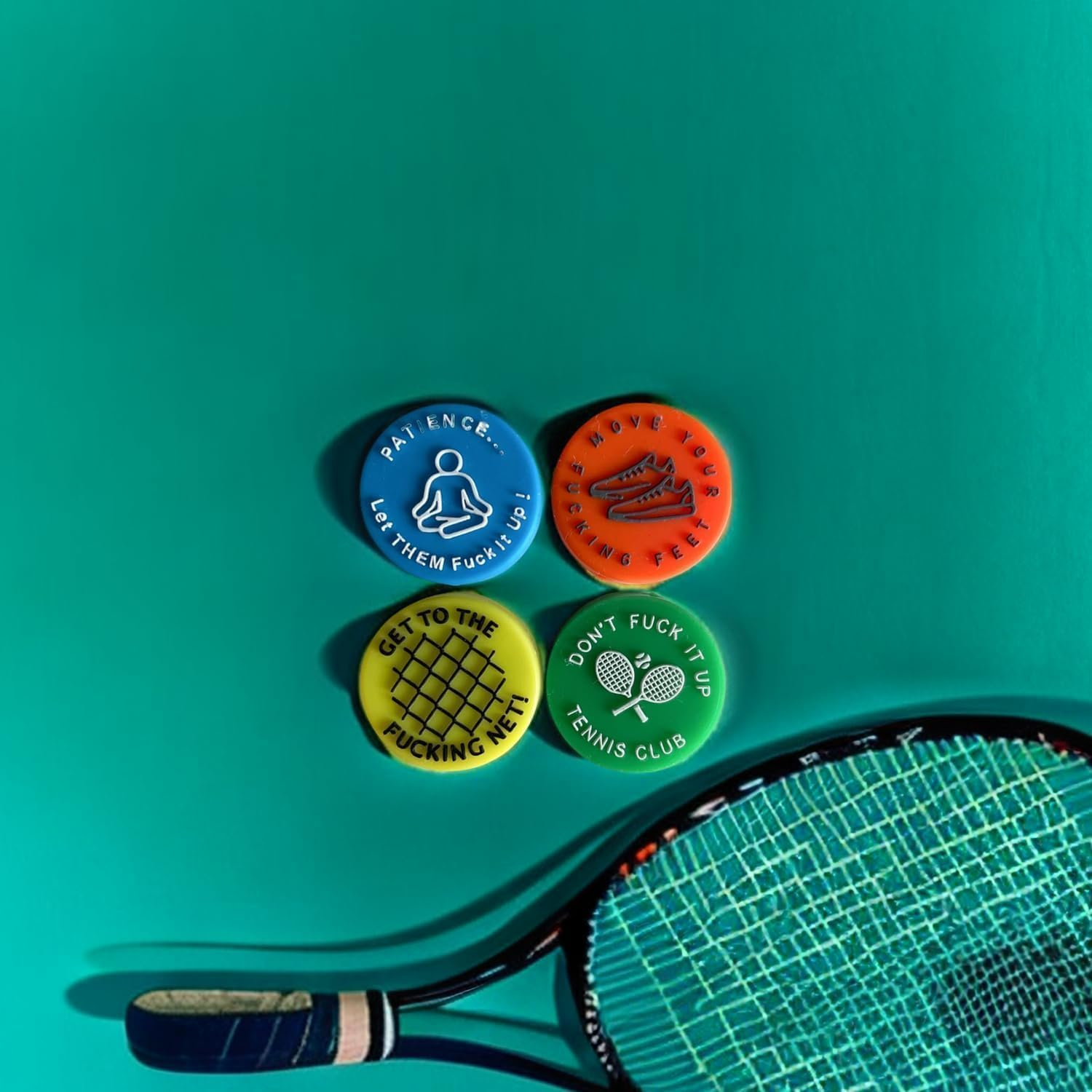 ZGLUZP 4 Pcs Spicy/Aggressive Reminder to Keep You on Your Tennis Game - Tennis Vibration Dampener, Tennis Racket Dampener, the Best Tennis Gift for Every Player Team Tennis Vibration Dampeners image number 5