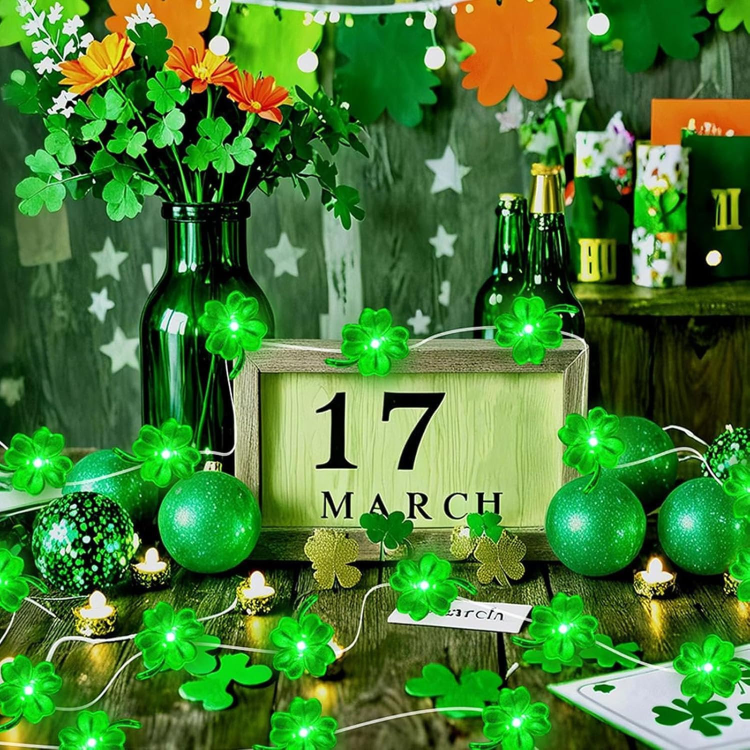 Alegre Clover Leaf Fairy Lights, Green, 2 M, 20 LED Clover Leaf Wire, Green Fairy Lights, Battery Operated, Green Fairy Lights, Indoor Decorative Fairy Lights for St. Patrick'S Day, Wedding, Bedroom image number 1