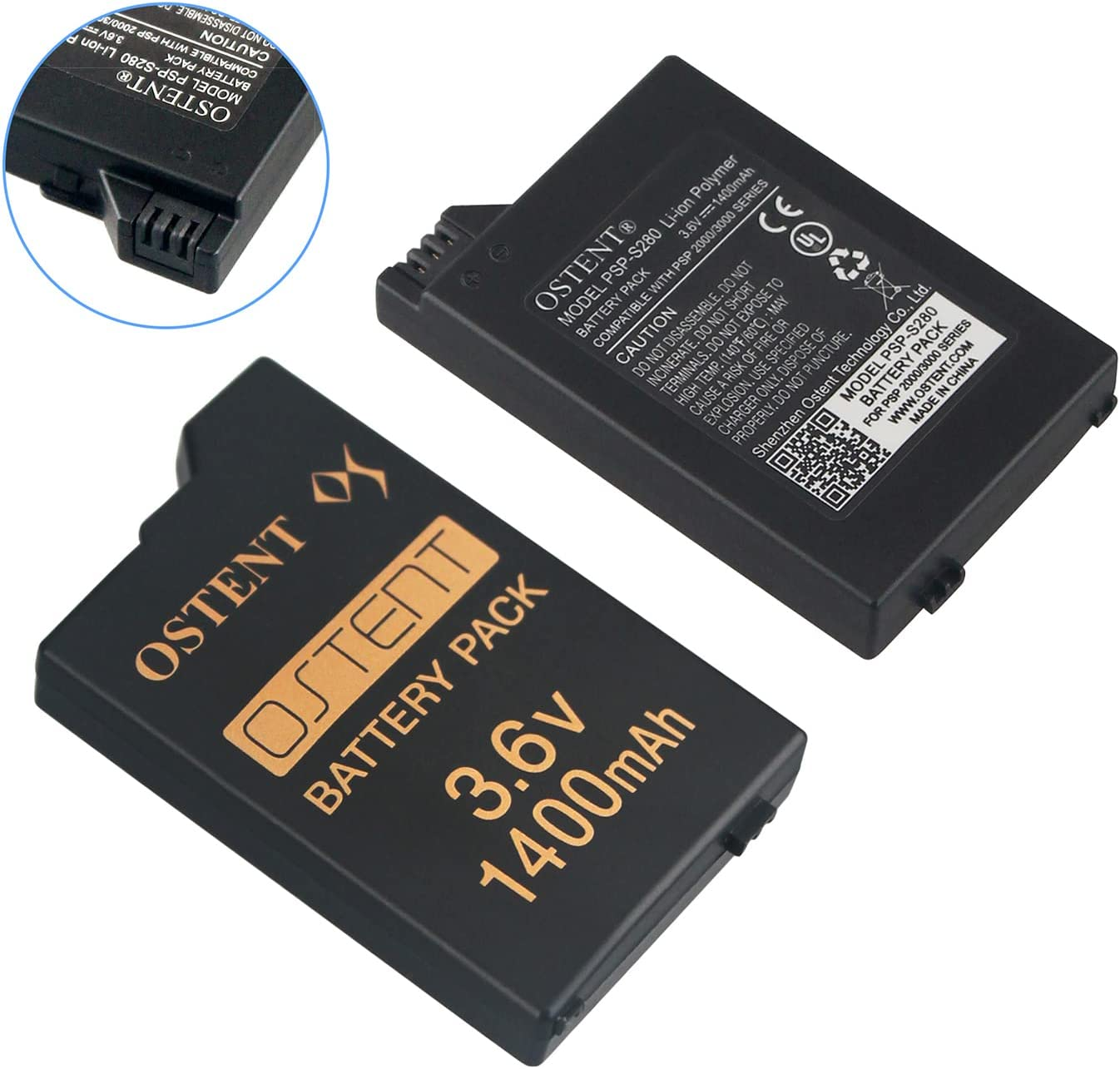 OSTENT Real 1400Mah 3.6V Lithium Ion Li-Ion Polymer Rechargeable Battery Pack Replacement Upgraded Version for Sony PSP 2000/3000 PSP-S280 Console Video Games