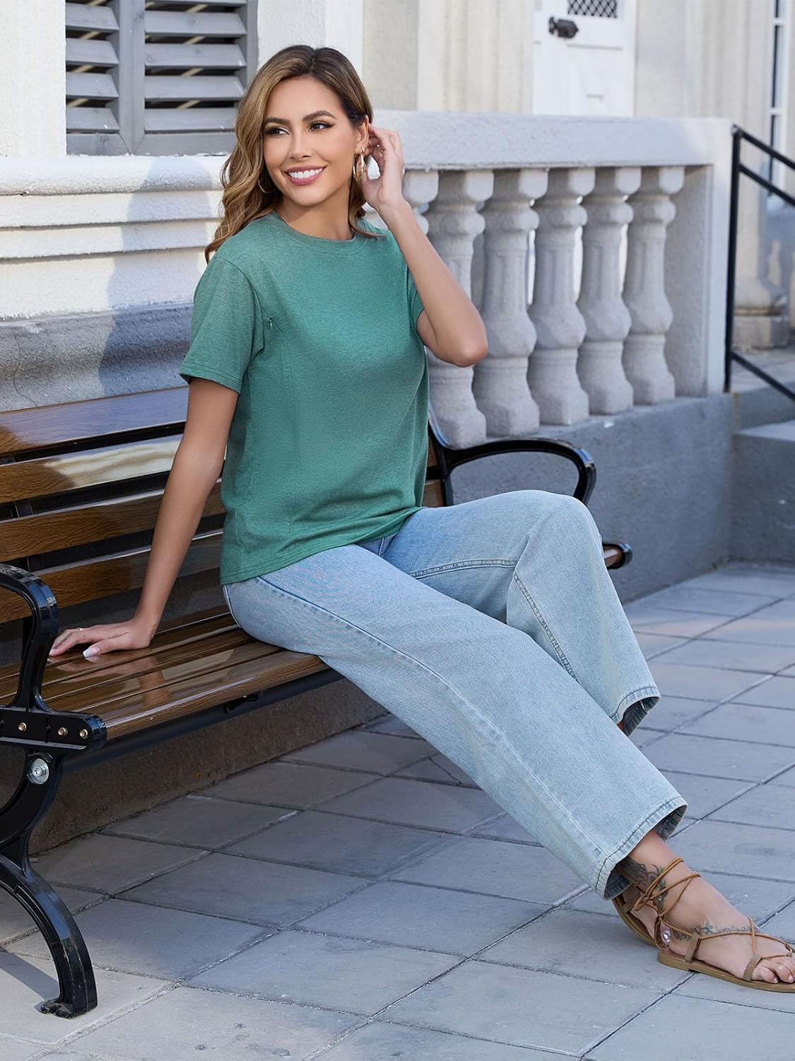 Liu & Qu 3-Pack Breastfeeding Shirts for Women with Hidden Zippers Short Sleeve Maternity Nursing Tops