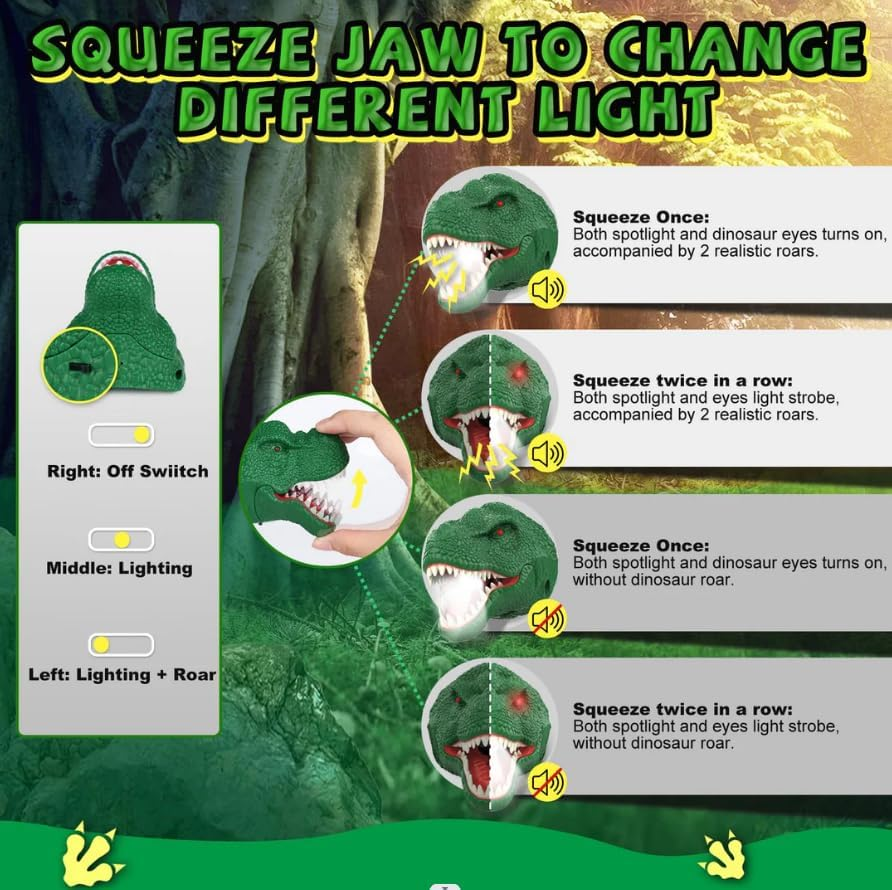 LEDON Dinosaur Headlamp for Kids Flashlight Adjustable Headband Dinosaur Headlight LED Headlamp for Hiking Camping Halloween Birthday Girls image number 2