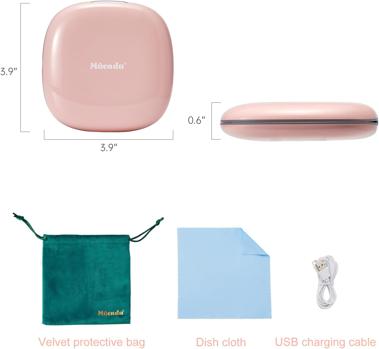 Mocado Compact LED Travel Makeup Mirror - 4 Inches 1X/10X Magnification Travel Mirror with Light Dimmable Double Sides Lighted USB Rechargeable Compact Mirror for Purse,Pocket,Travel(Pink) - Black image number 3