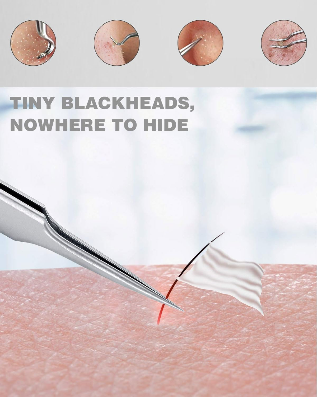 KGDUYC 6 Pieces Stainless Steel Tweezers, Milia Knife, Blackhead Tweezers, Precision Blackhead Tweezers, Fine Technical Tweezers, Splinter Tweezers for Extractor, Acne, Pimples, Comedones, Stains Or image number 2