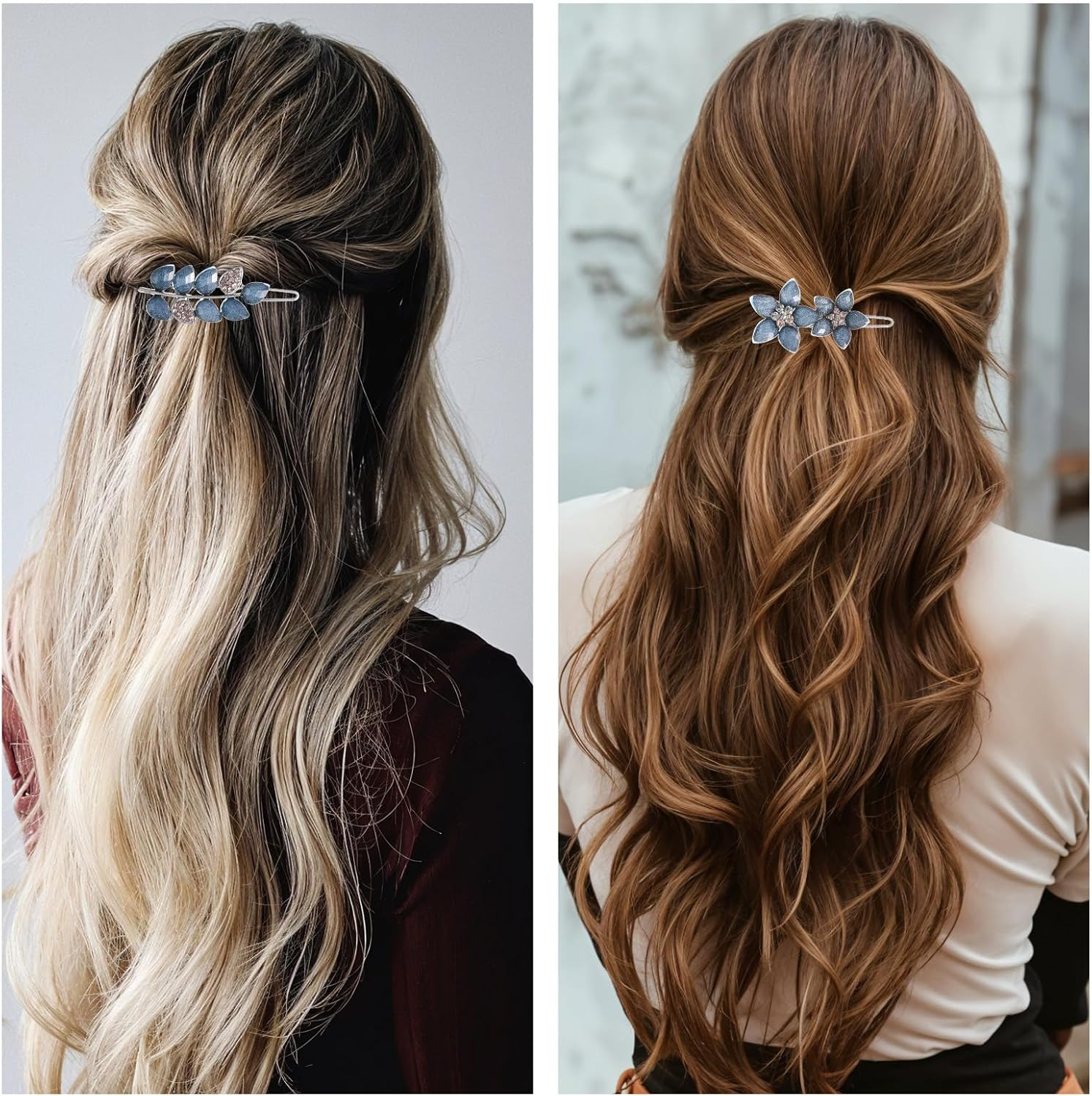 3 PCS Vintage Rhinestone Hair Clips, 2 Inch Ink-Blue Sparkly Crystal Flower Small Hair Barrettes Fancy Decorative Hairpin Wedding Hairs Accessories for Women Girls Bride Engagement Prom Valentines image number 3