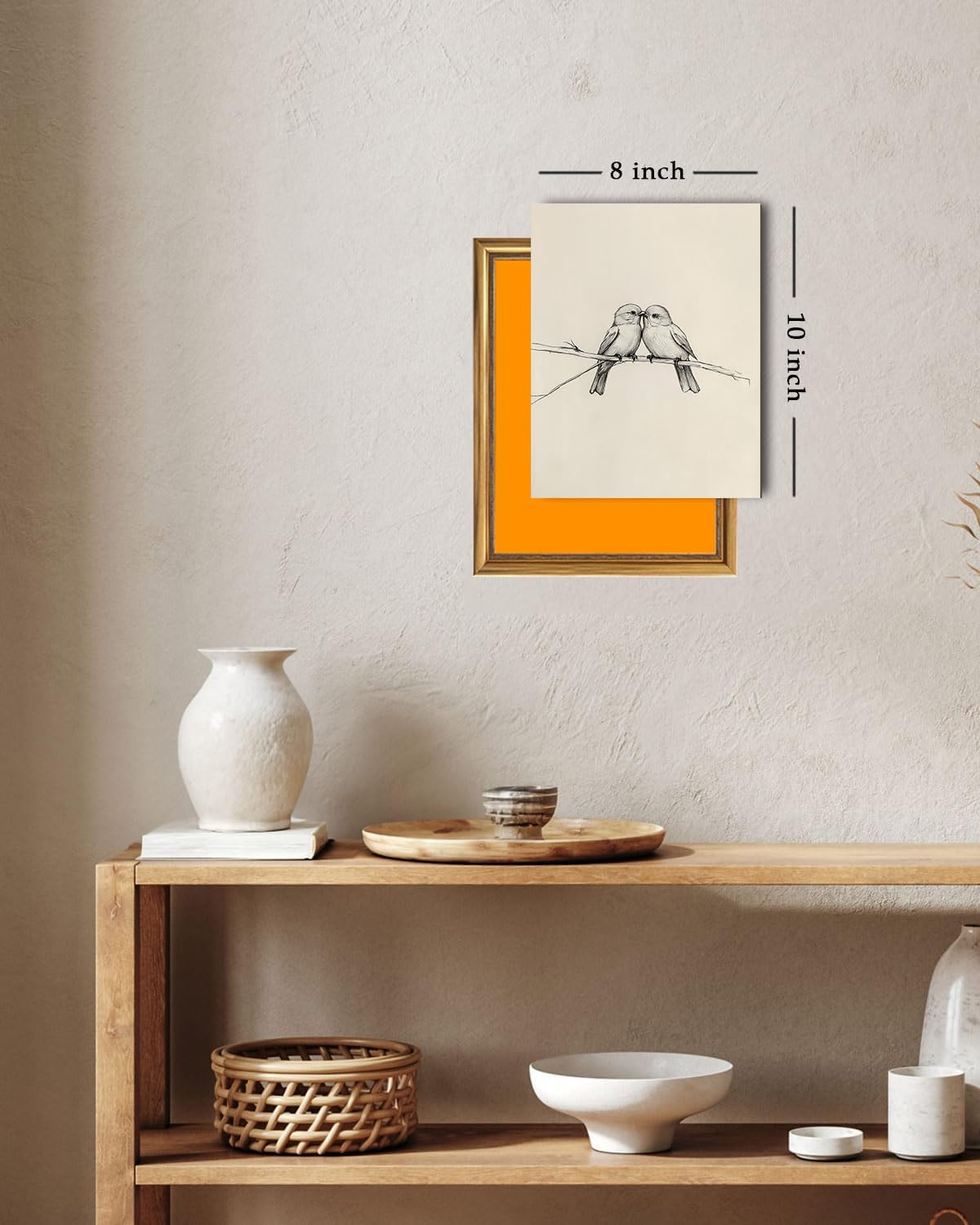 Kizbok Neutral Bird Wall Art Prints, Vintage Birds in Love on a Branch Canvas Painting Prints for Wall Decor, Bedroom Wall Decor Bird Sketch Drawing Art Pictures for Farmhouse Decor, Rustic Vintage image number 2