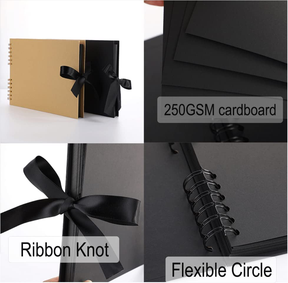 Scrapbook Photo Album DIY Set with Stickers and Colorful Pens，80 Pages (40 Sheets) Hardcover Pictures Book 11X8 Inches Handmade DIY Album Craft Paper Kits for Wedding Birthday Gift image number 6